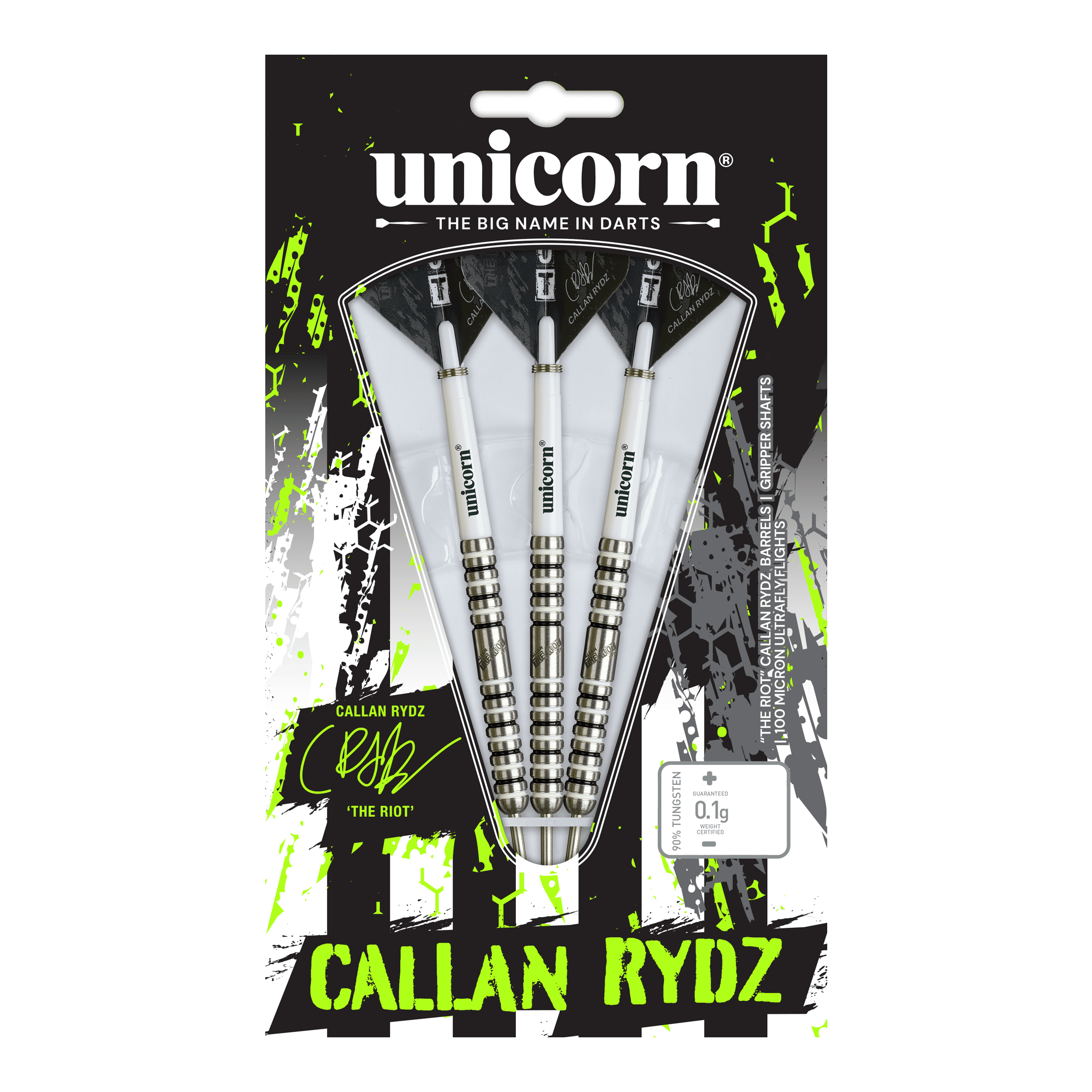 Zu sehen ist ein weiterer Steeldart der Callan Rydz The Riot Phase2 Serie. Dieser Pfeil ist besonders robust und professionell verarbeitet.