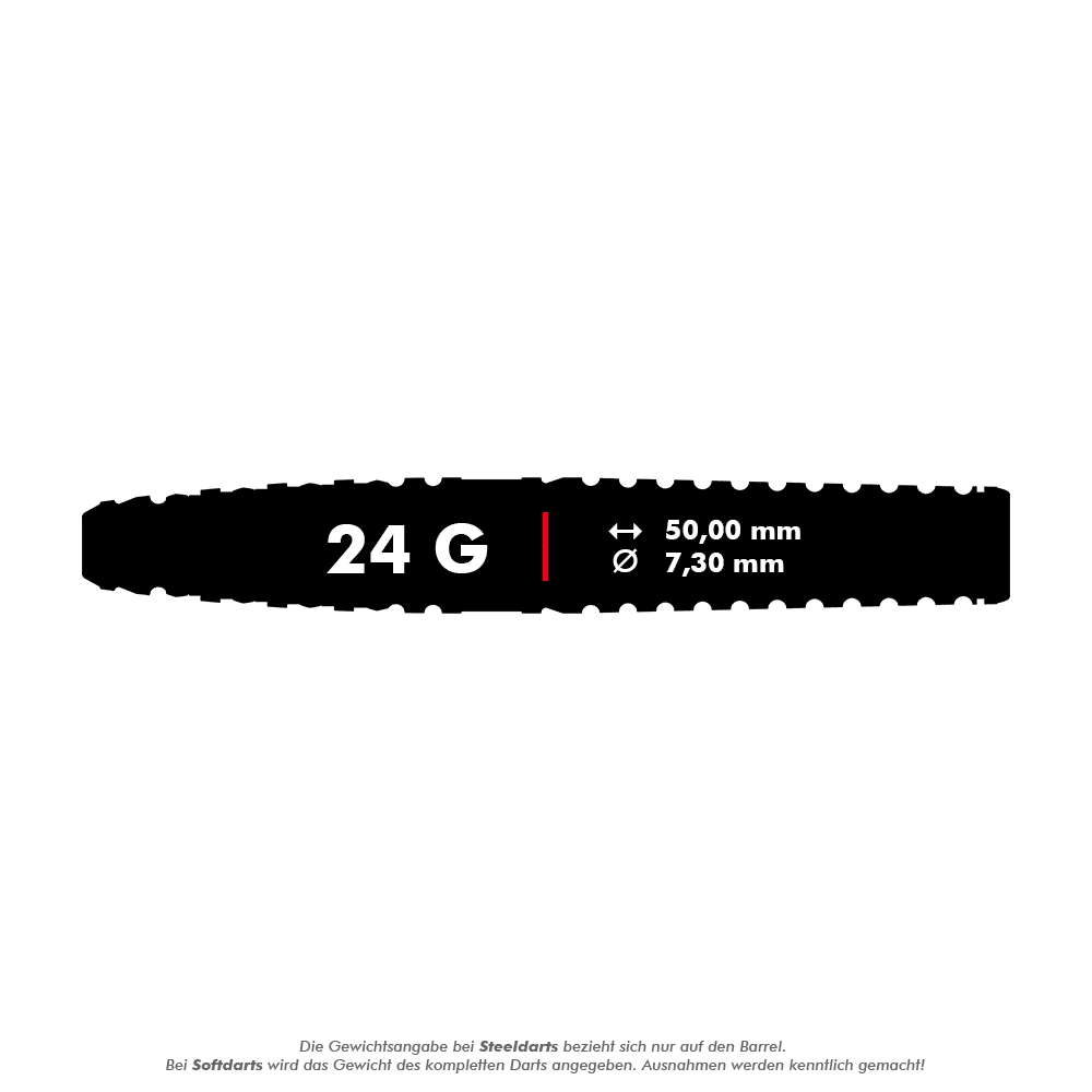 Target Japan Paul Lim The Legend GEN8 Swiss Point Steeldarts - 24g Das Bild zeigt die Produktinformationen für "Target Japan Paul Lim The Legend GEN8 Swiss Point Steeldarts - 24g". Die Darts wiegen 24 Gramm, sind 50,00 mm lang und haben einen Durchmesser von 7,30 mm.