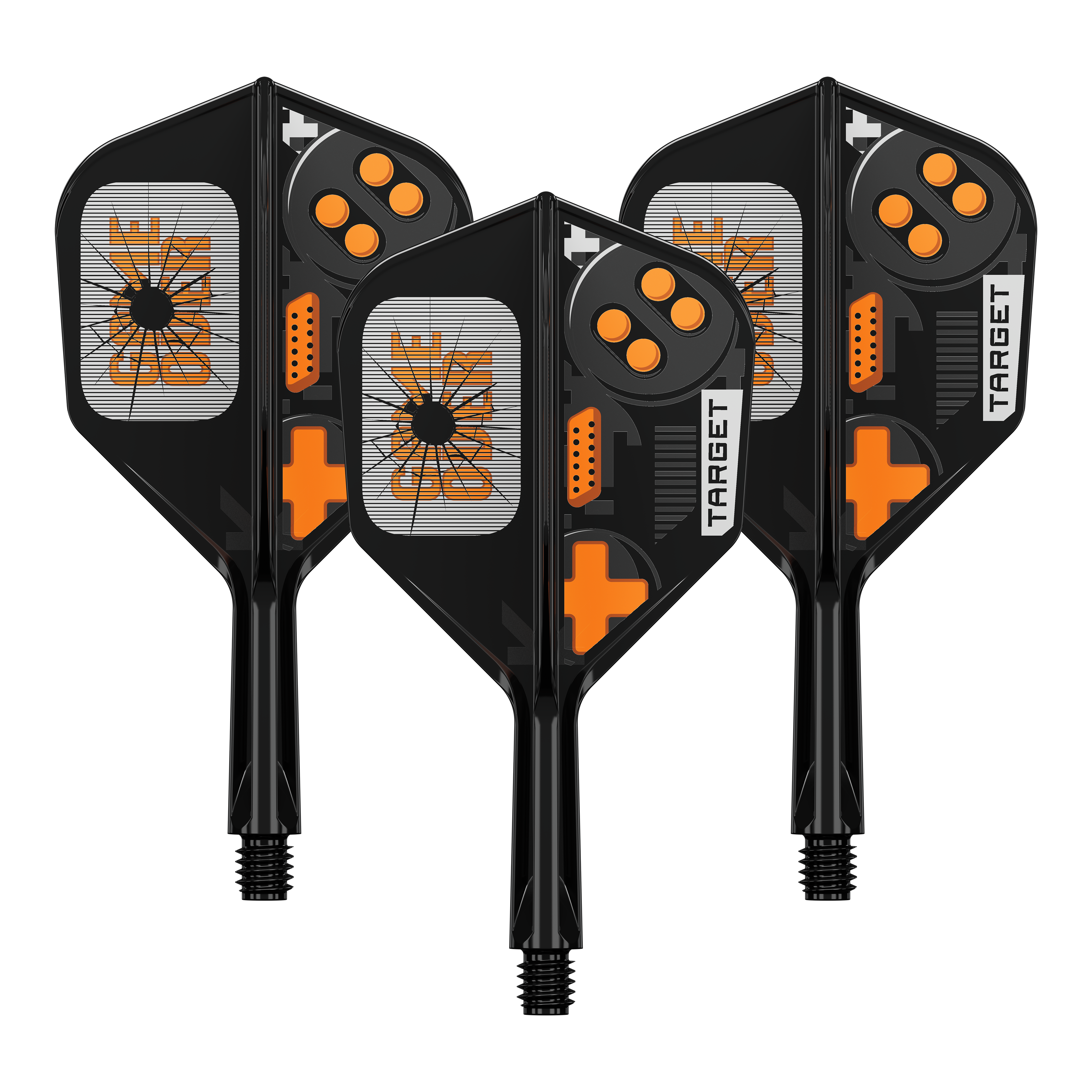 Target K-Flex Game Over No6 Vols Das Bild zeigt ein Set von Dart Flights. Es handelt sich um das Modell 410576 Target K-Flex GameOver No6 Flights 19mm 1Set.
