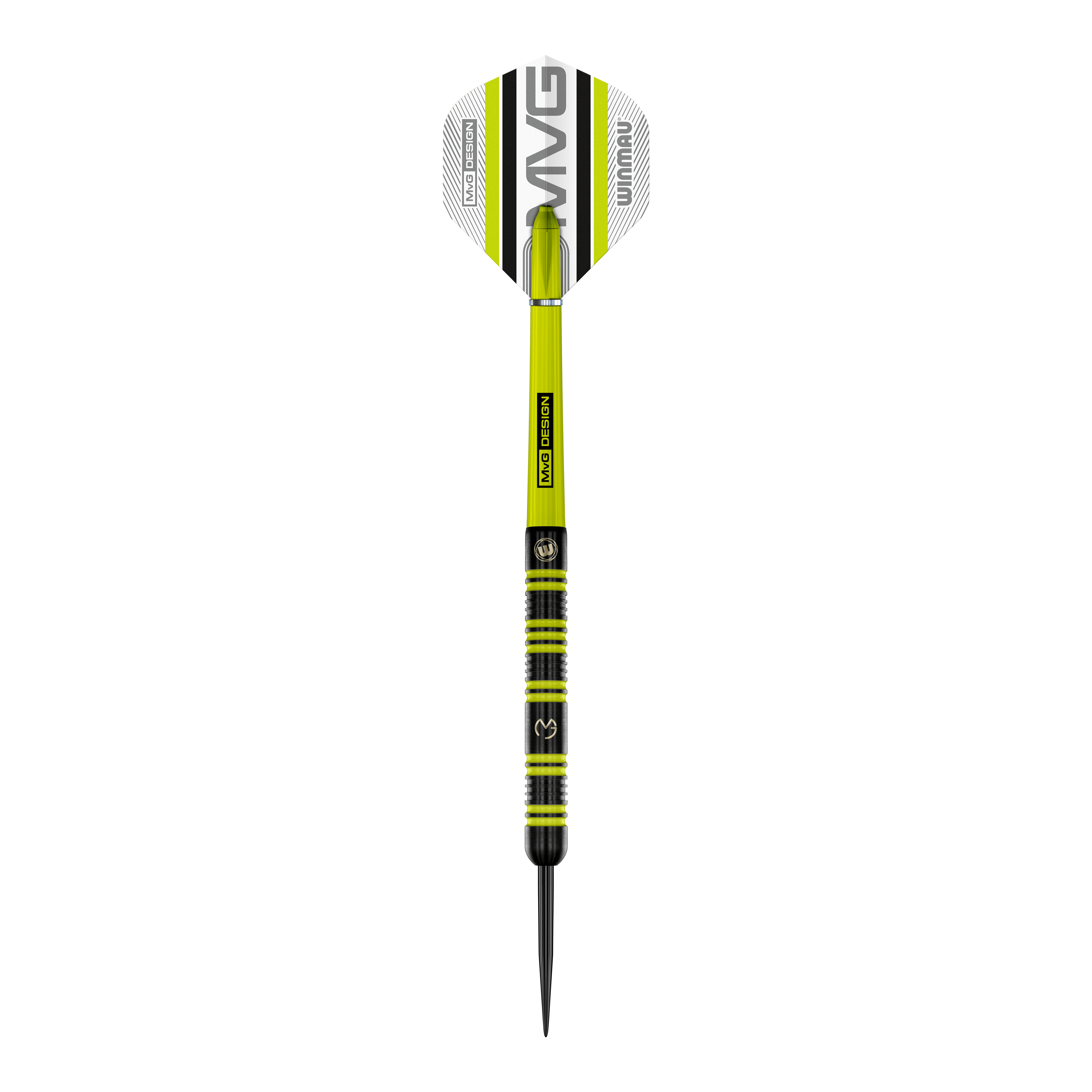 Ocelové šipky Winmau Michael Van Gerwen 85 Pro-Series Auf dem Bild ist ein Winmau Michael Van Gerwen 85 Pro-Series Steeldart zu sehen. Der Dart hat ein modernes Design mit grünen und schwarzen Akzenten sowie der Aufschrift „MVG DESIGN“ auf dem Schaft.
