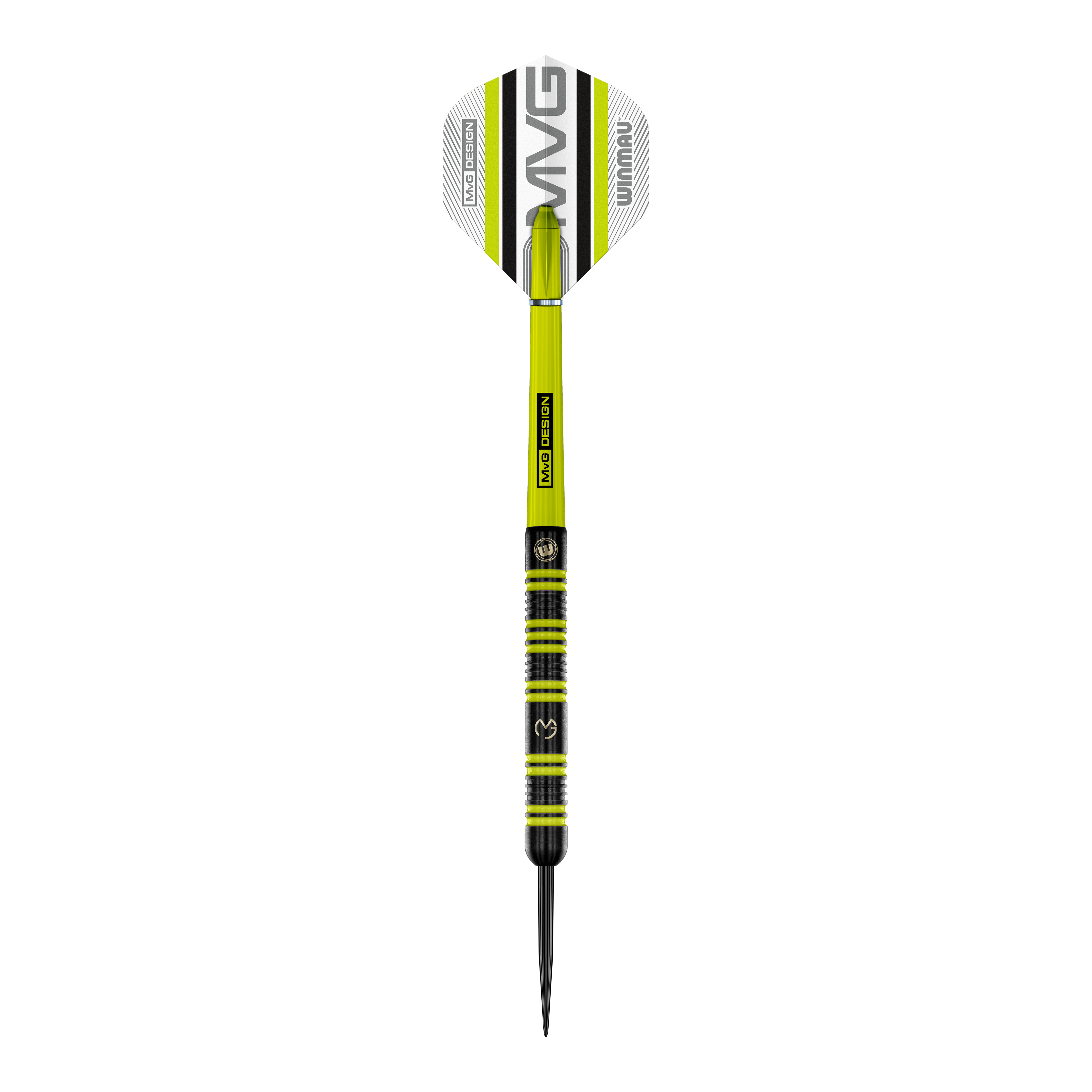 Ocelové šipky Winmau Michael Van Gerwen 85 Pro-Series Ein einzelner Winmau Michael Van Gerwen 85 Pro-Series Steeldart wird gezeigt. Der Schaft und die Spitze sind klar erkennbar.