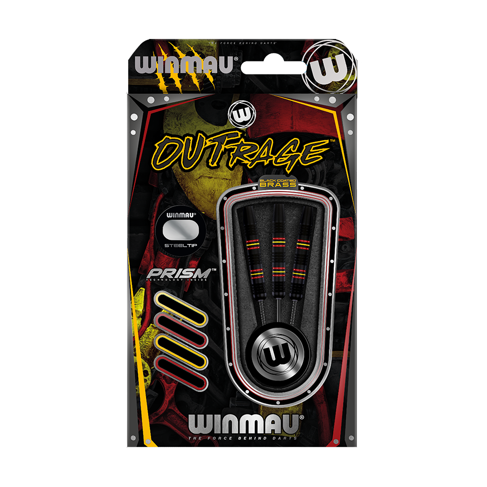 Fléchettes Winmau Outrage V2 Black Coated Brass Steel