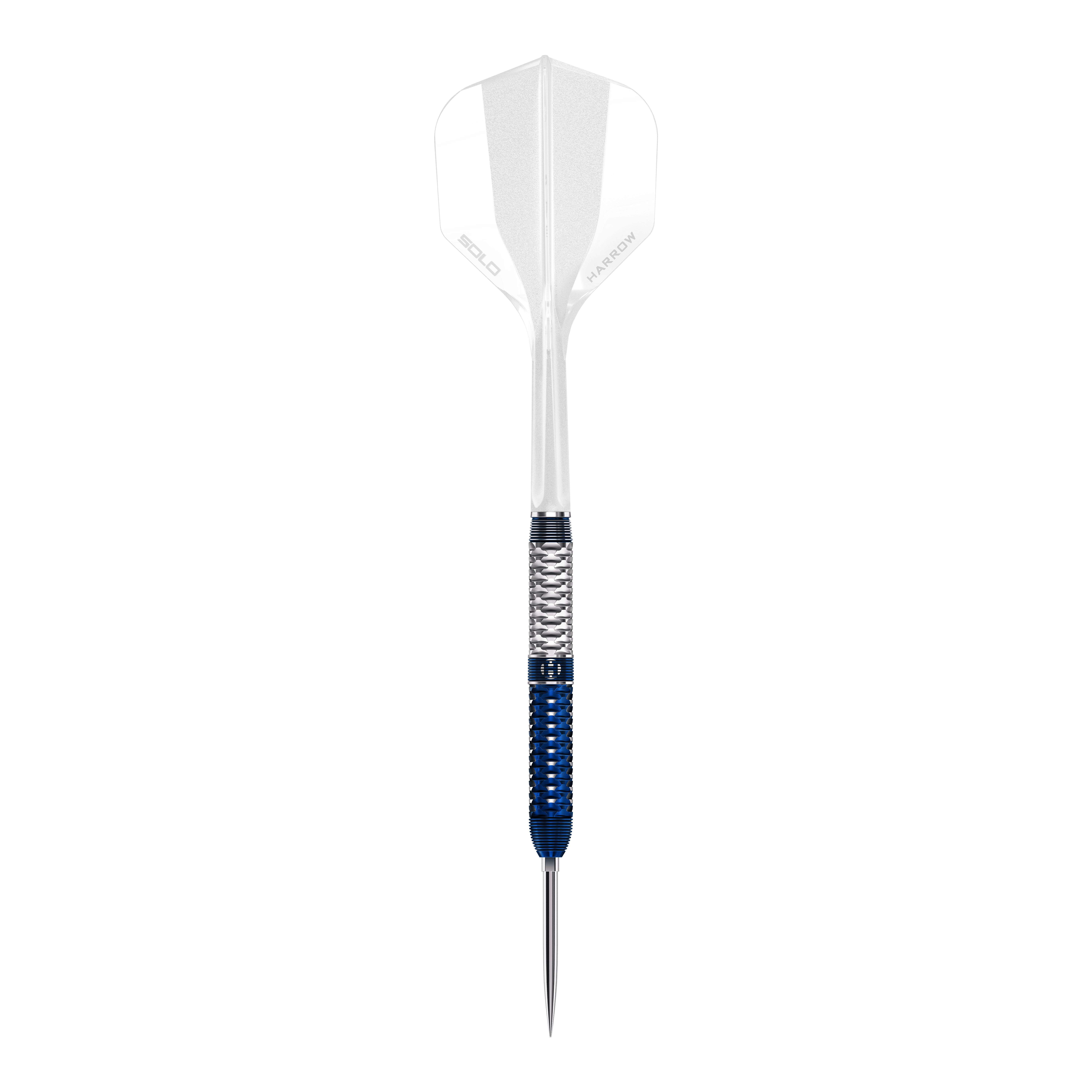 Dieses Foto stellt die Harrows GEO Parallel Quick Point Steeldarts dar. Die Darts sind aus einer bestimmten Perspektive gezeigt.