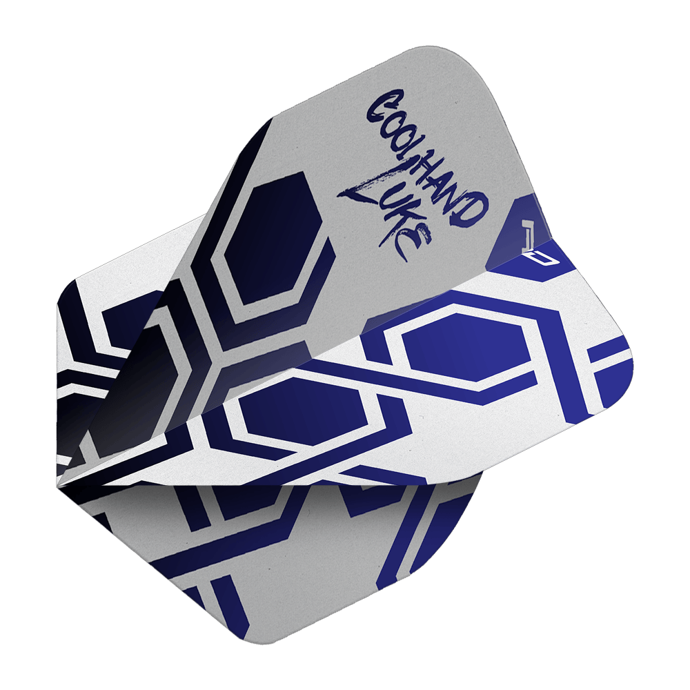 Zu sehen ist das Produkt Red Dragon Pro Player Premium Luke Humphries Blue TX5 Premium No2 Standard Flights. Diese Flights bieten eine besondere Qualität für Dartspieler.