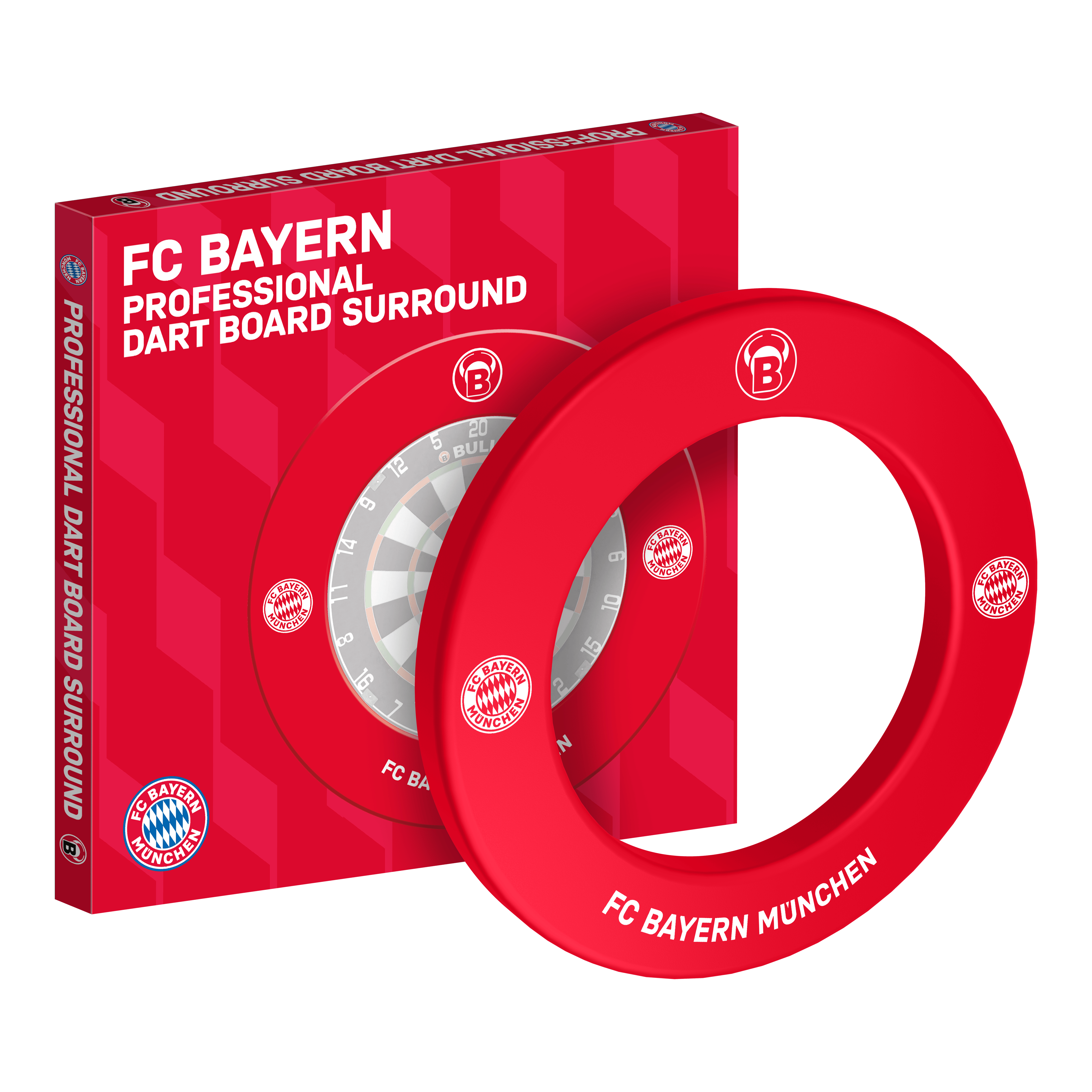 Bulls FC Bayern München Premium Dartboard Surround Abgebildet ist das Bulls FC Bayern München Premium Dartboard Surround. Die Dartboard-Umrandung ist im Stil des FC Bayern München gestaltet.