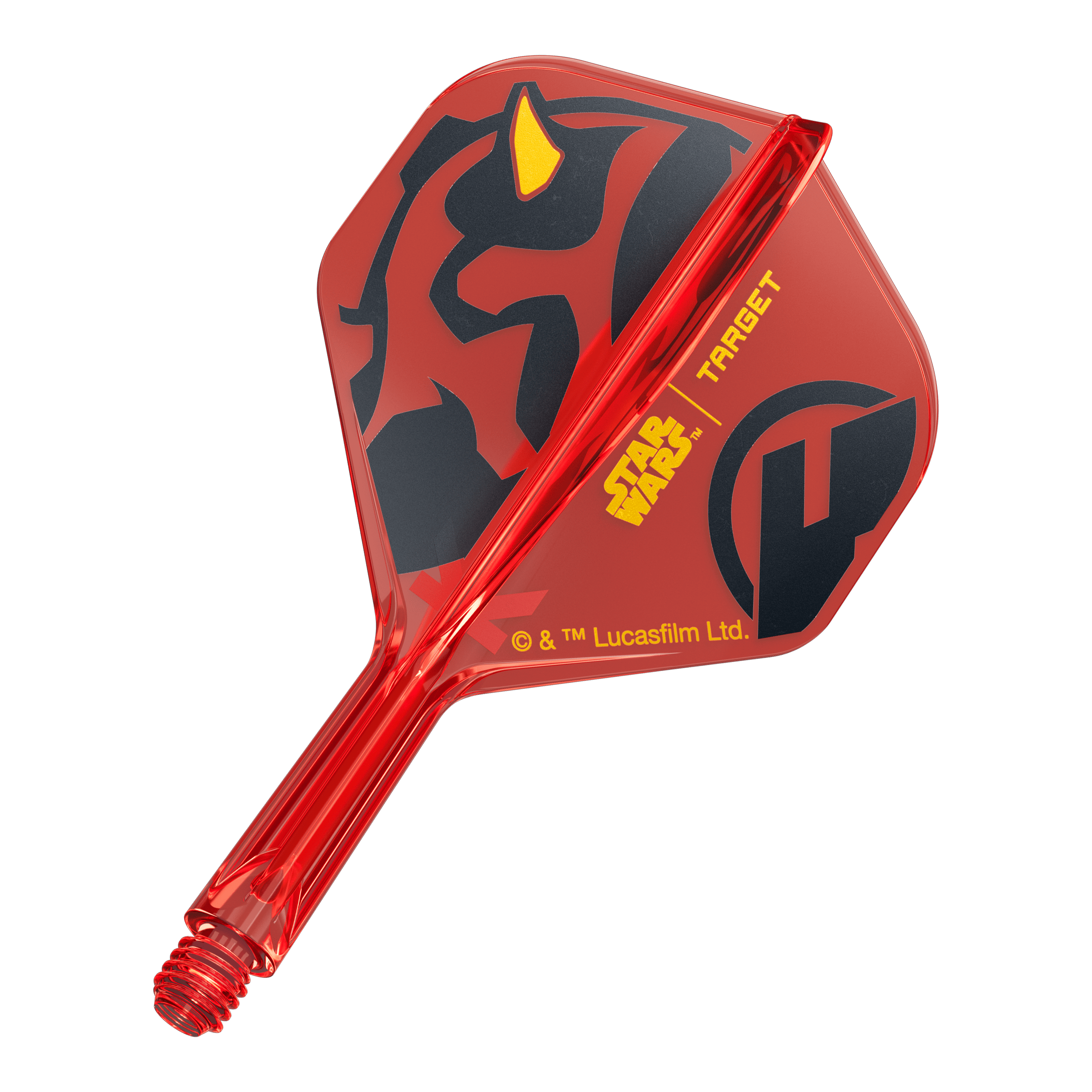 Alette standard Target Star Wars K-Flex Darth Maul No2 Das Bild zeigt den Artikel 410523_Target_StarWars_KFlex_DarthMaul_No2_Standard_Flights_Short_19mm_1. Es handelt sich vermutlich um kurze Dart-Flights mit Star Wars Darth Maul Design.