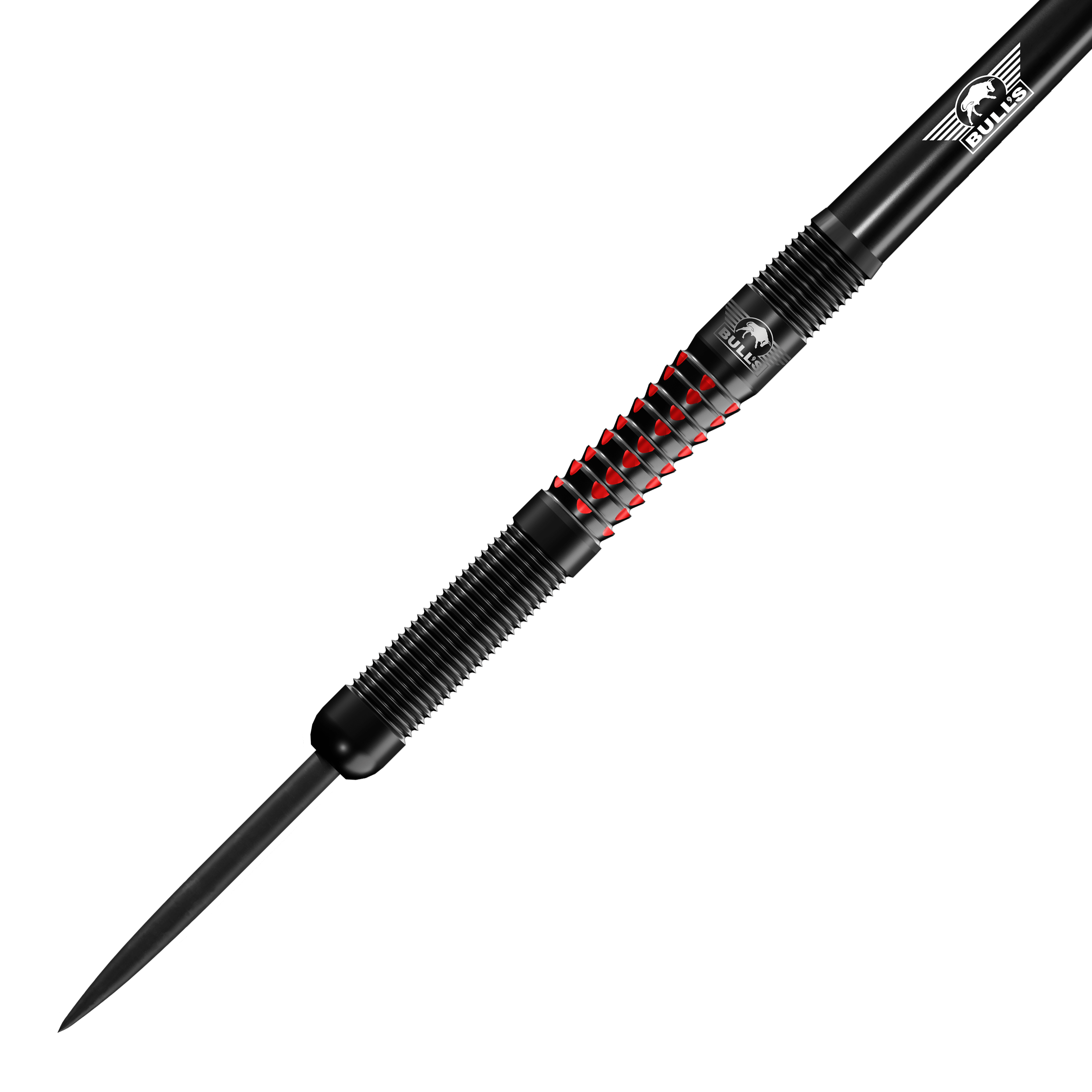 Dardos de acero Bulls NL Benjamin Pratnemer - 20 g Auf dem Bild ist der Bulls NL Benjamin Pratnemer Steeldart mit 20g Gewicht zu sehen. Der Dart hat ein schwarzes Design mit roten Akzenten und feinen Rillen für besseren Halt.