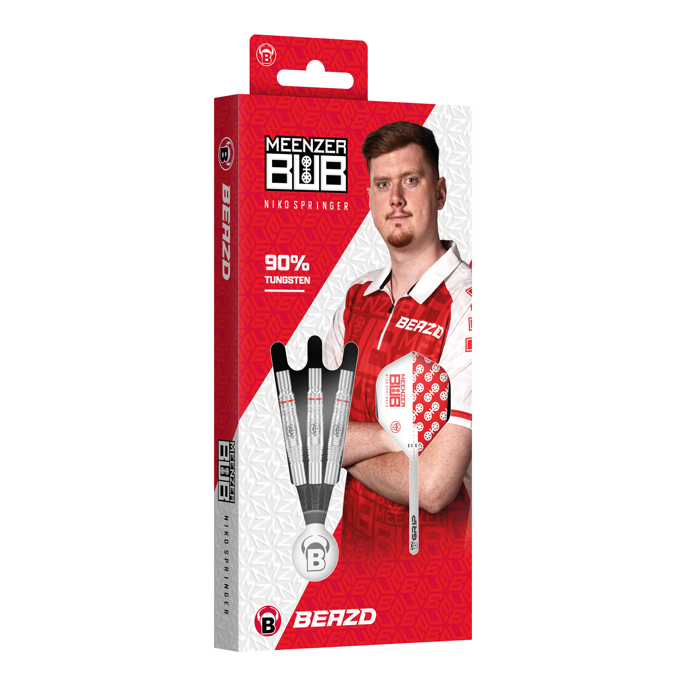 Měkké šipky Beazd Niko Springer - 22g Beazd Niko Springer Softdarts – 22g sind im Set abgebildet. Die Darts haben ein auffälliges Design.
