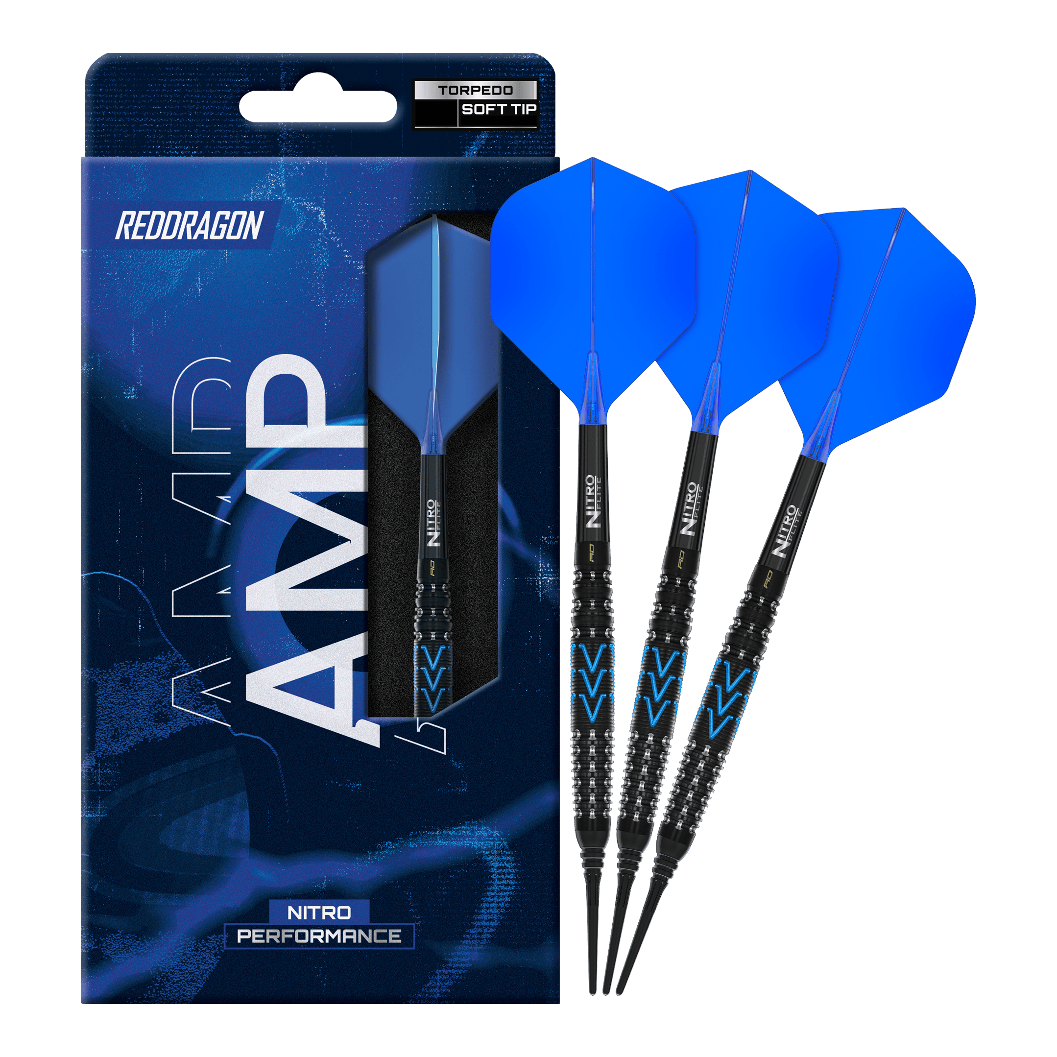 Freccette morbide Red Dragon Amp Torpedo - 22 g Gezeigt wird ein vollständiger Satz Red Dragon Amp Torpedo Softdarts mit 22g. Das Set eignet sich für das Softdartspiel.