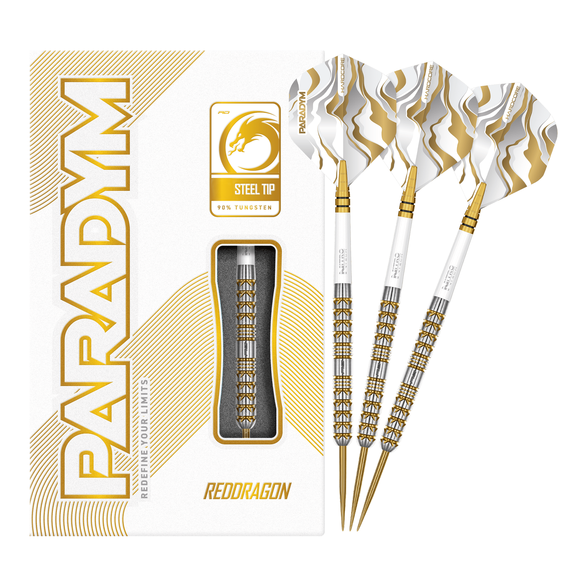 Ocelové šipky Red Dragon Paradym Gold Parallel Abgebildet sind die Red Dragon Paradym Gold Parallel Steeldarts in voller Länge. Diese Steeldarts zeichnen sich durch ein geradliniges und glänzendes Design aus.