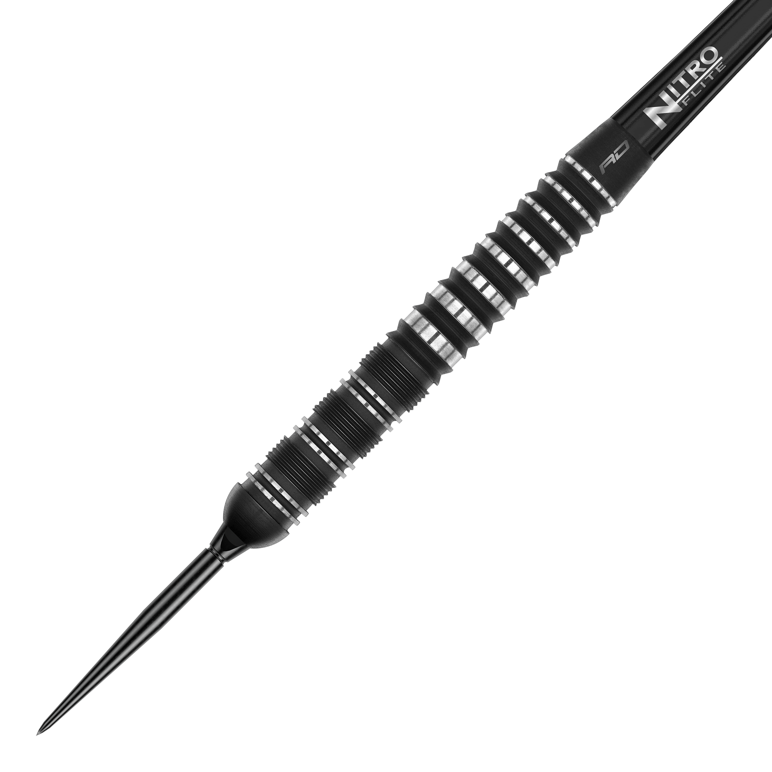 Abgebildet sind die Red Dragon Sable Parallel Switch Point Steeldarts. Die Darts werden seitlich gezeigt und sind aus Metall gefertigt.