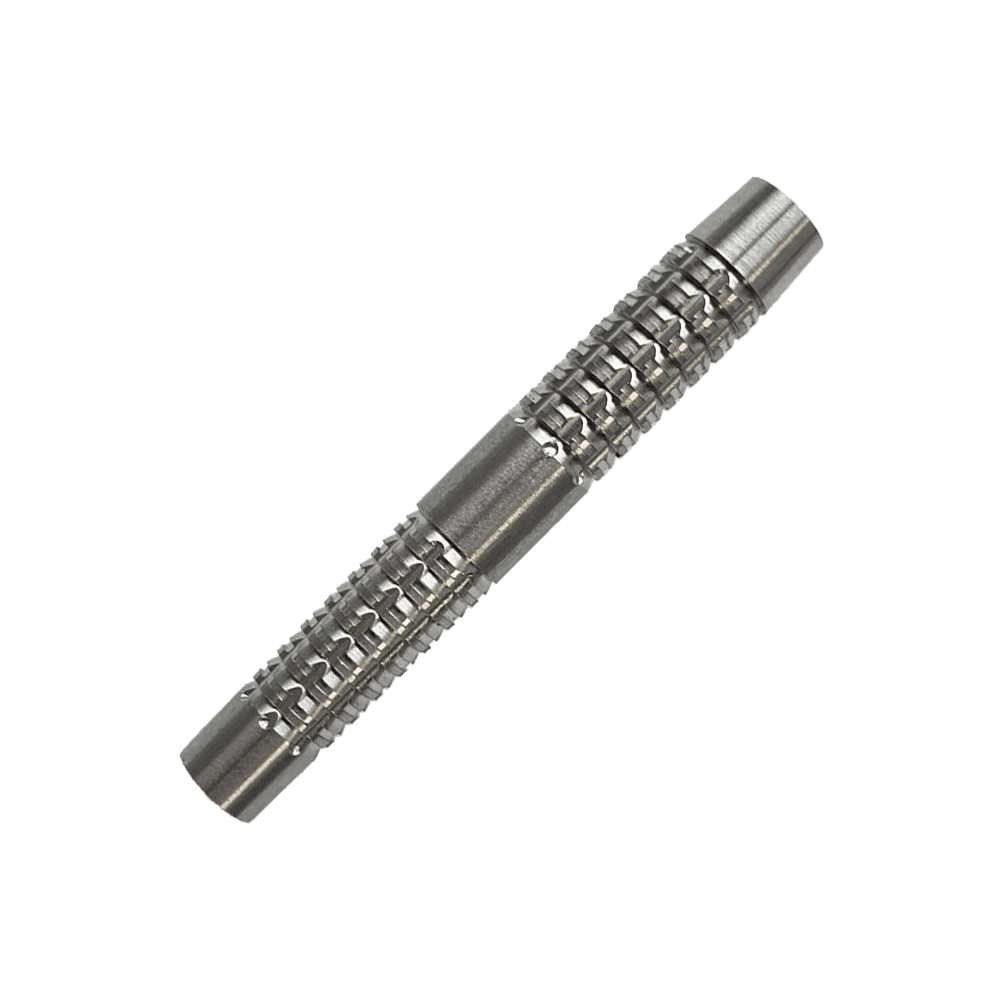 Barriles de dardos blandos McDart SilverGrip - 20 g Das Bild zeigt einen McDart SilverGrip Softdart Barrel mit einem Gewicht von 20g. Der Barrel ist aus Metall und hat eine strukturierte, griffige Oberfläche.