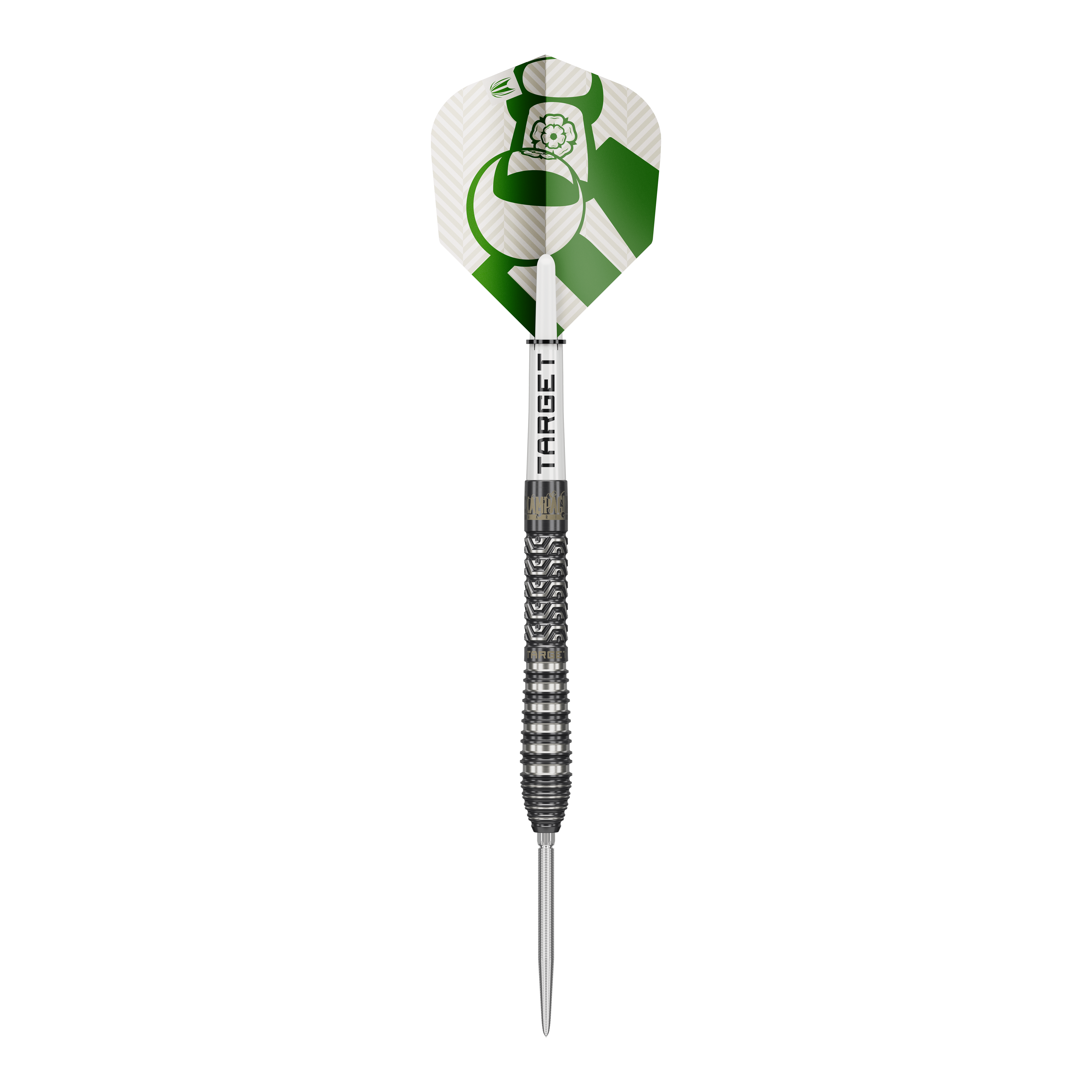 Target Charlie Manby Swiss Points Steeldarts Zu sehen ist Target Charlie Manby Swiss Points Steeldarts. Das Bild präsentiert einen einzelnen Dart aus dem Set.