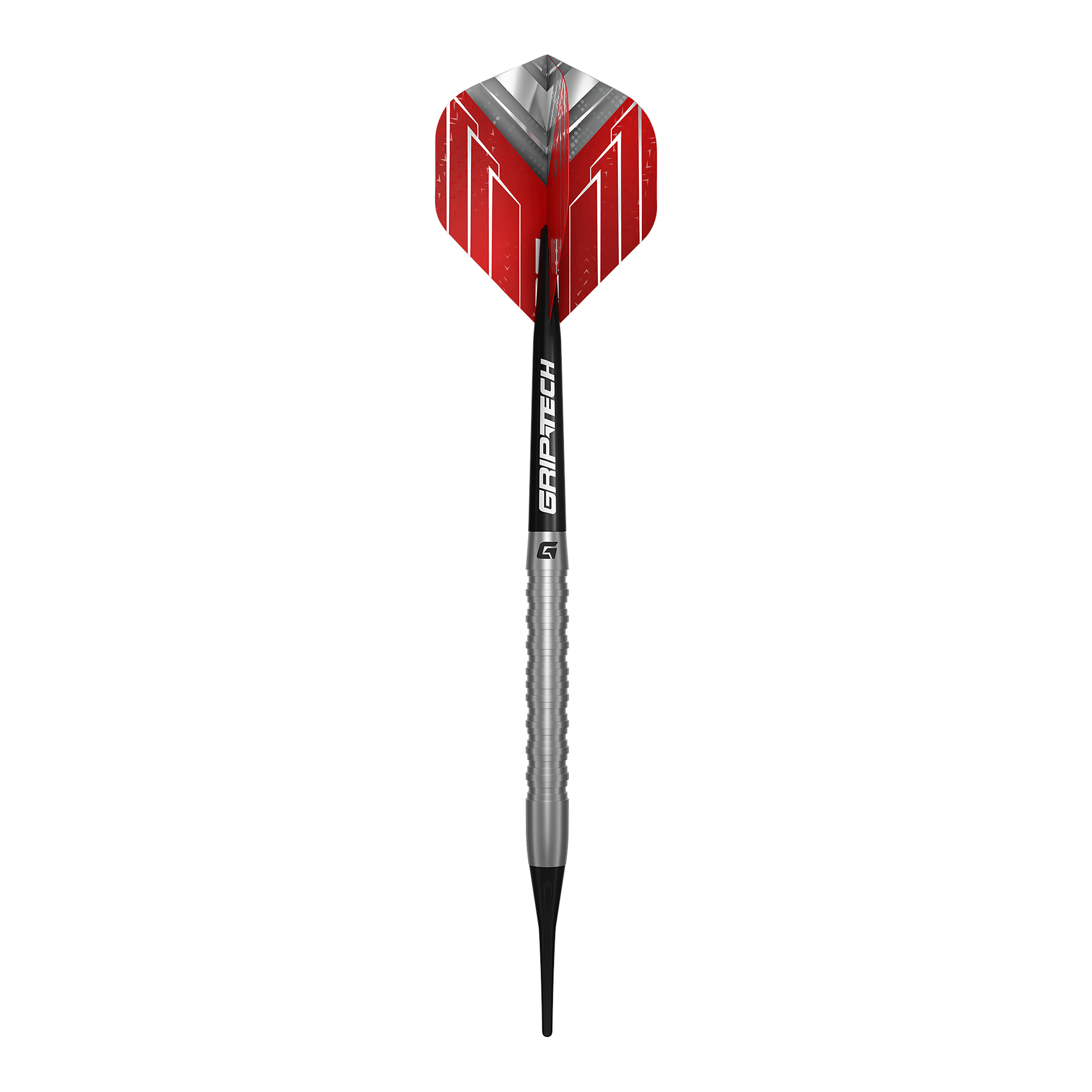 Dardos suaves GOAT Podium Silver - 18 g Das Bild zeigt die GOAT Podium Silver Softdarts mit 18g. Dieses Softdart-Modell ist in Silberfarbe gestaltet.