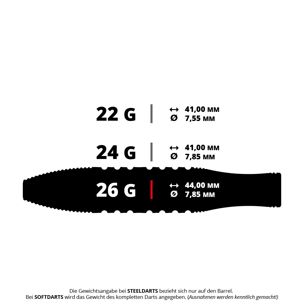 Target Phil Taylor Gx2 Swiss Point Steel Darts Abgebildet ist ein Target Phil Taylor Gx2 SP Steeldart mit 26g. Es handelt sich um ein Foto eines einzelnen Dartpfeils.