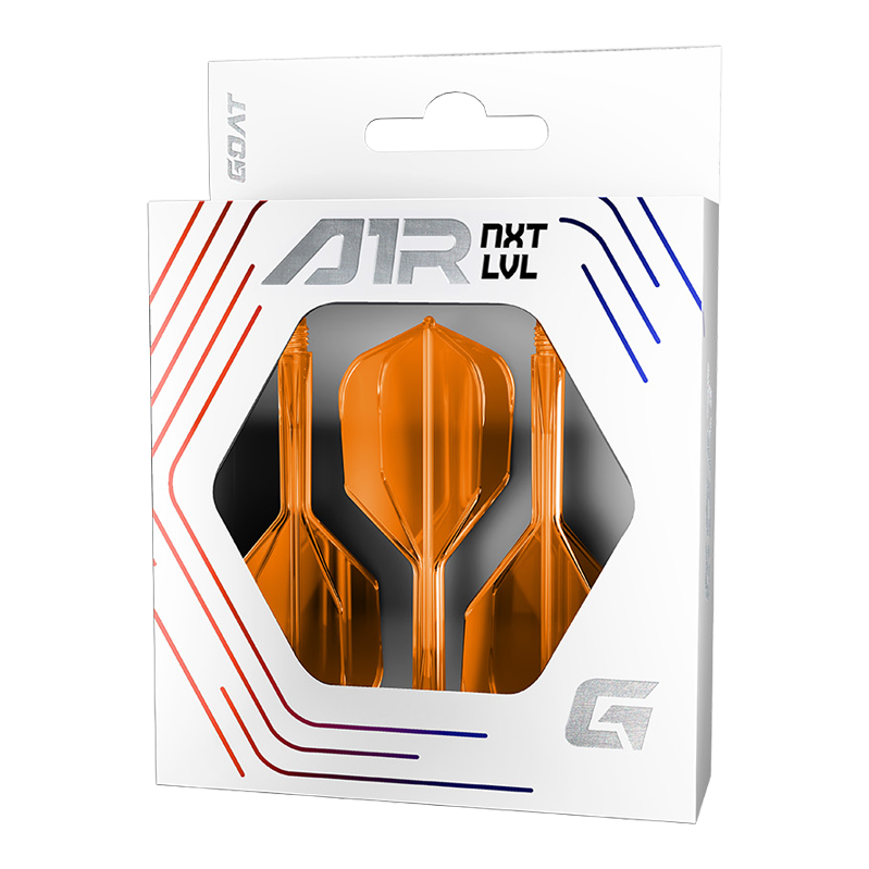 Das Bild zeigt das GOAT A1R No6 Flight-Shaft-System in Neon Orange. Dieses Dart-Zubehör eignet sich ideal für professionelle Spieler.