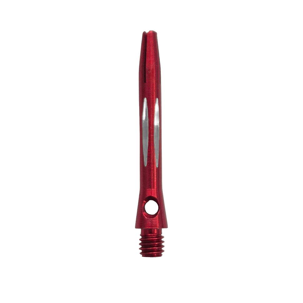 Dieses Bild zeigt den Diamond Cut Aluminium Shafts - Rot - 35mm. Es ist ein Dart-Schaft aus rotem Aluminium mit Diamantschliff und 35mm Länge.