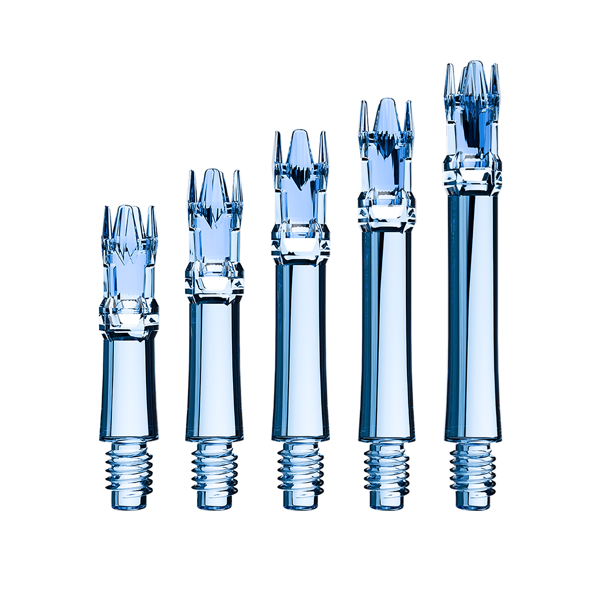 Zu sehen sind die L-Style L-System Ersatzshafts in Clear Blue. Die blauen Schäfte sind Ersatzteile für Dartpfeile.