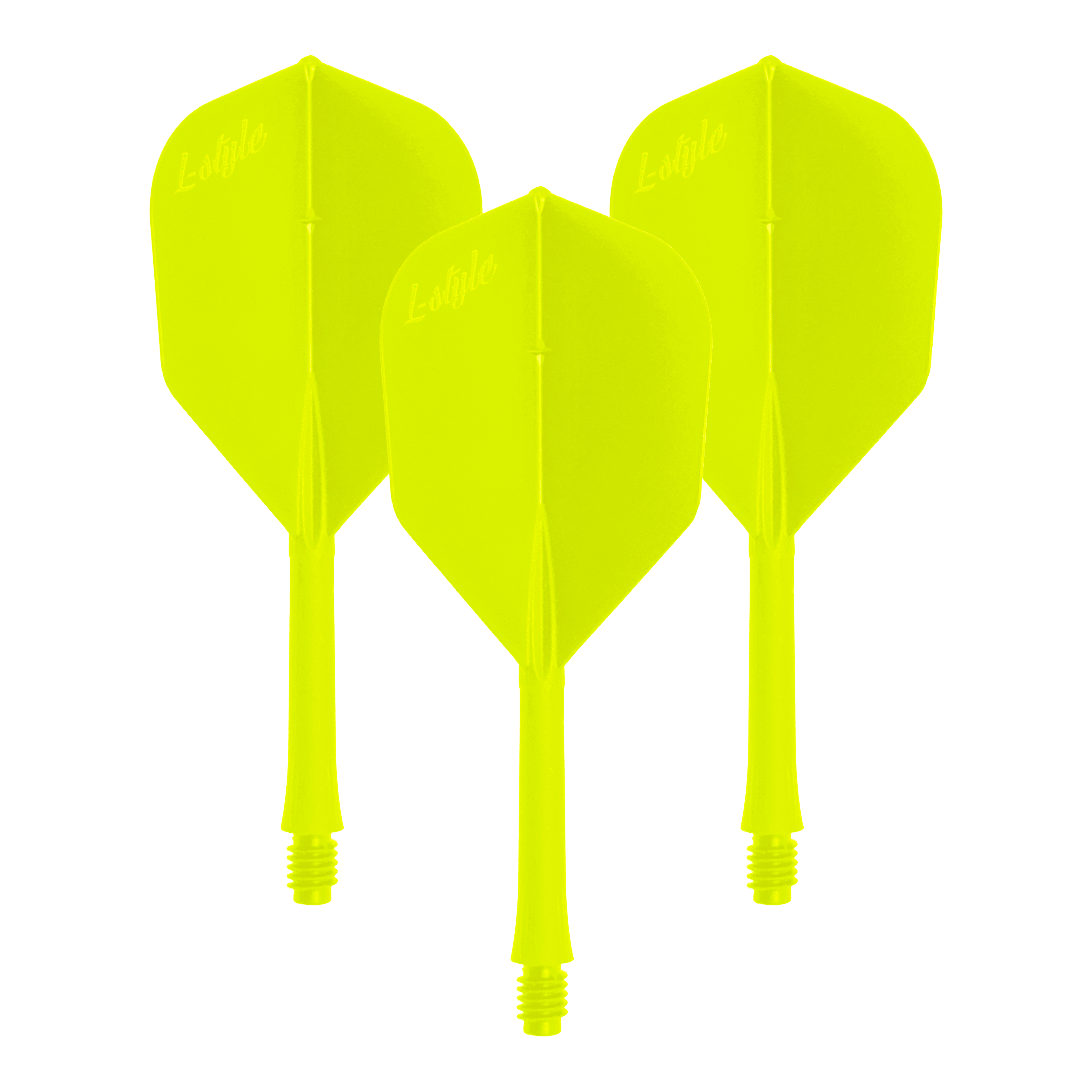 Dieses Bild präsentiert einen Dart-Flug in Neon-Gelb. Gezeigt wird der Artikel 'LSF-906_L-Style_BarFlight_NeonGelb_1Set'.