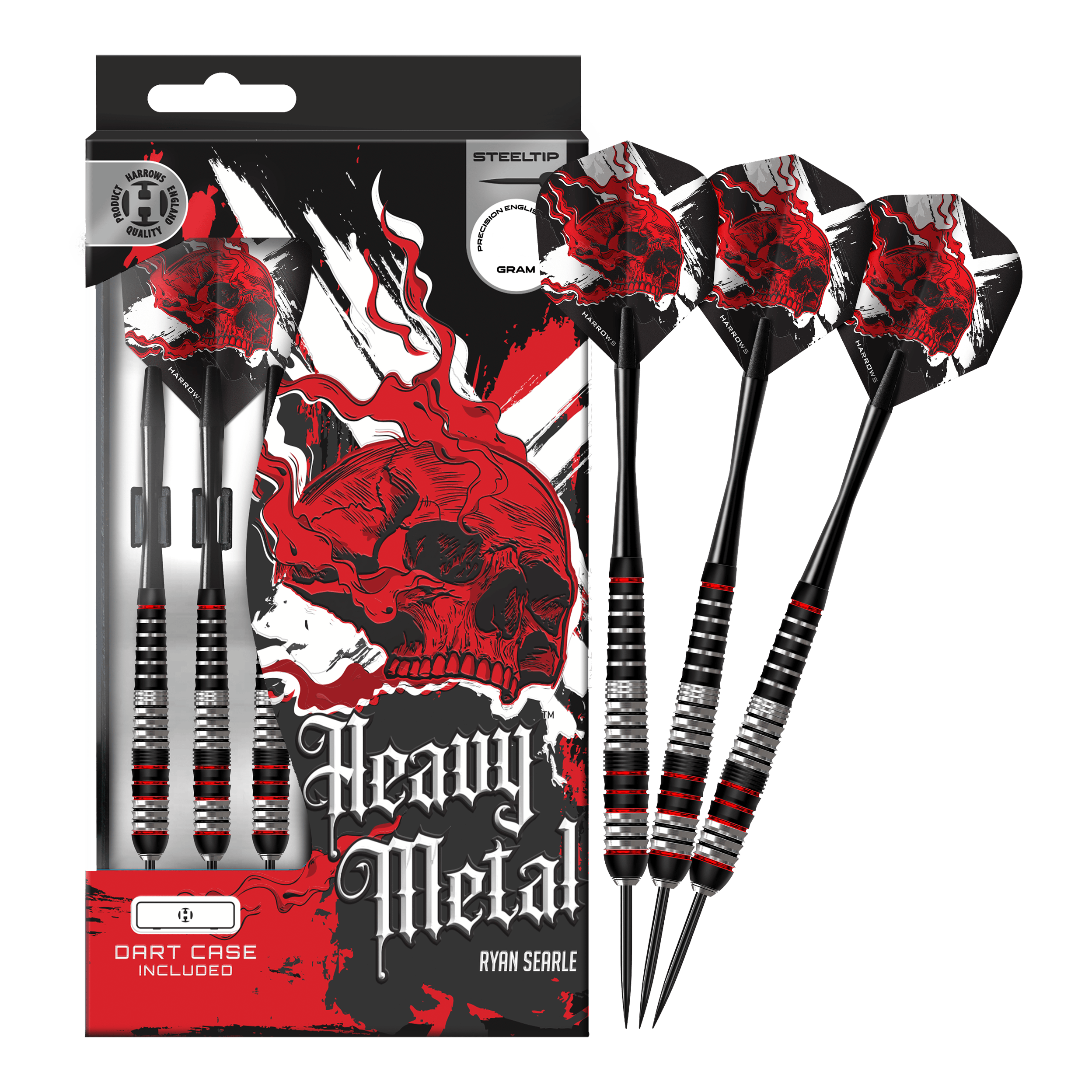 Das Bild stellt die Harrows Heavy Metal Ryan Searle Brass Steeldarts dar. Das Produkt überzeugt durch hochwertiges Messing und robustes Design.