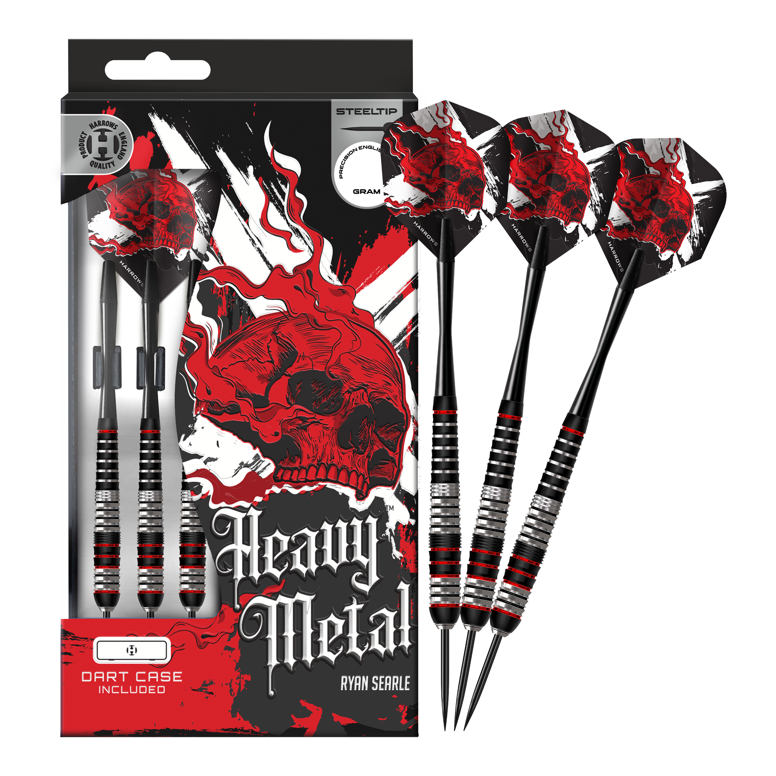 Fléchettes en laiton et acier Ryan Searle Heavy Metal Harrows Das Bild stellt die Harrows Heavy Metal Ryan Searle Brass Steeldarts dar. Das Produkt überzeugt durch hochwertiges Messing und robustes Design.