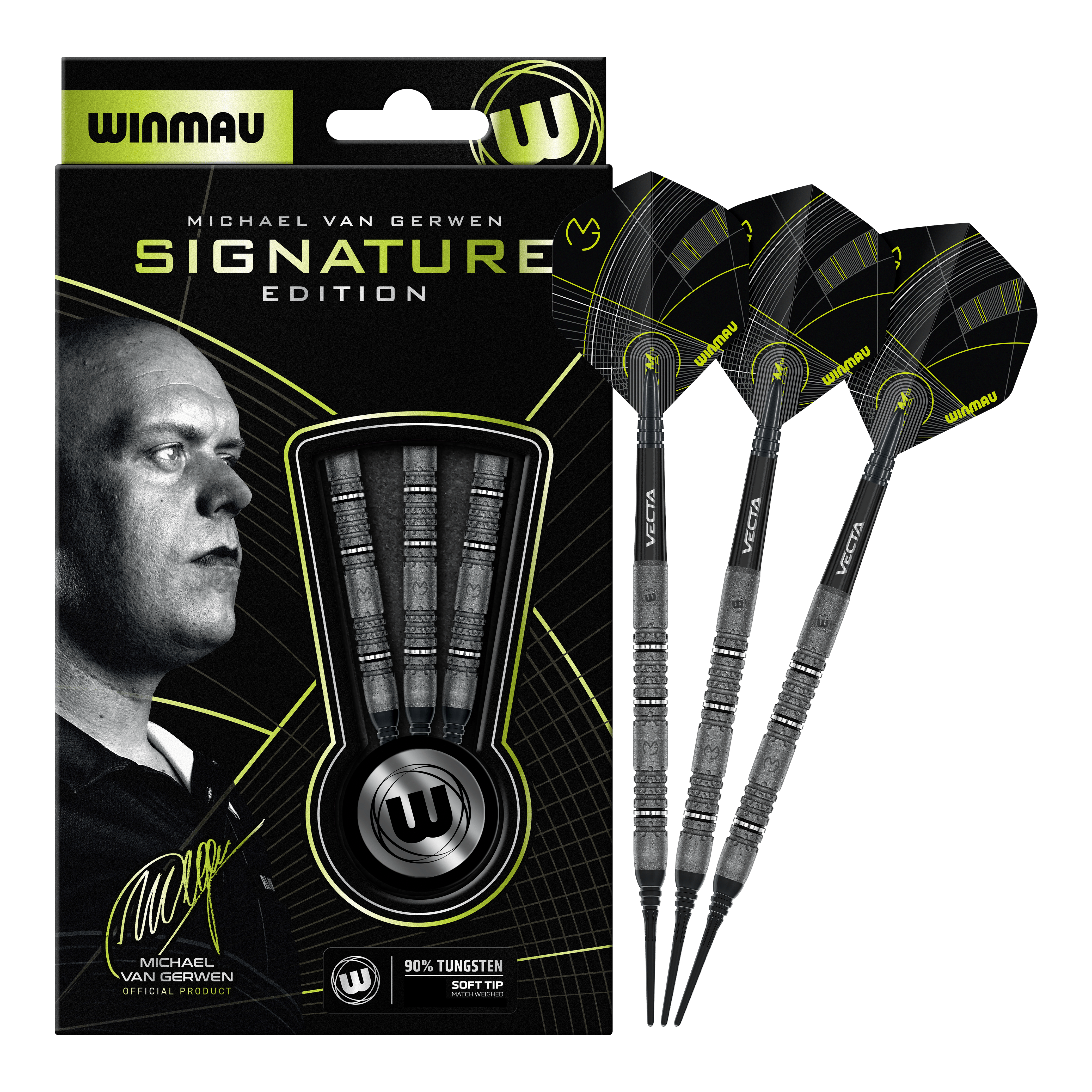 Softdarts Winmau Michael Van Gerwen Signature Edition - 20g Hier sieht man die Winmau Michael Van Gerwen Signature Edition Softdarts mit 20g. Die vollständige Ansicht der Darts ist dargestellt.