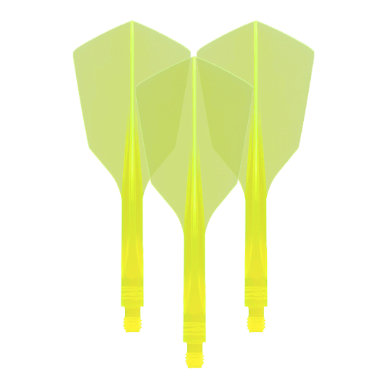 Condor Axe 120 Flight-System Neon Yellow - Narrow Das Bild zeigt drei neon-gelbe Dartflights mit schmaler Form. Es handelt sich um das Produkt „Condor Axe 120 Flight-System Neon Yellow - Narrow“.