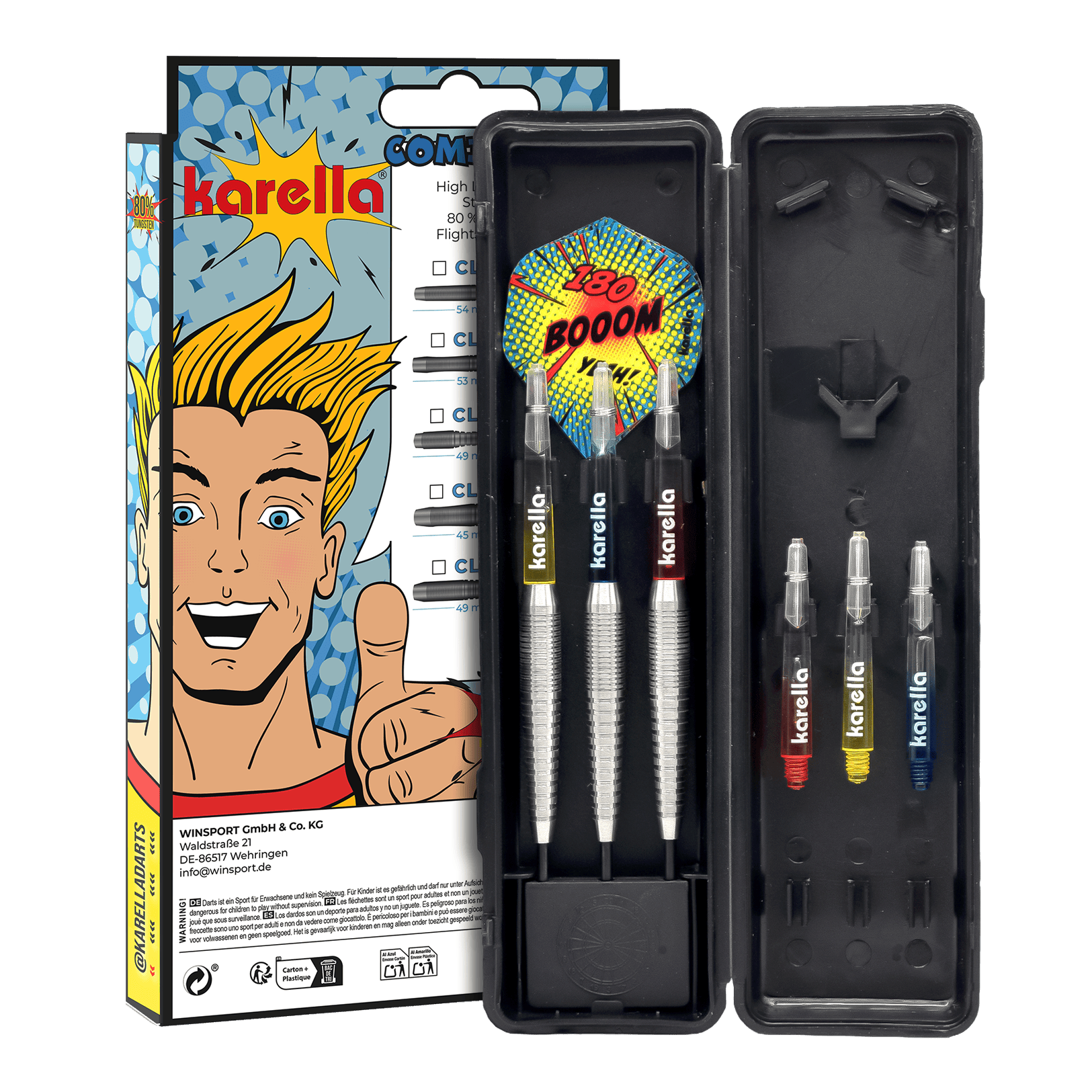 Dardos de acero Karella Comic Line CL-5 - 21 g Abgebildet sind die Karella Comic Line CL-5 Steeldarts - 21g. Diese Steeldarts zeichnen sich durch ein Comic-Design aus.