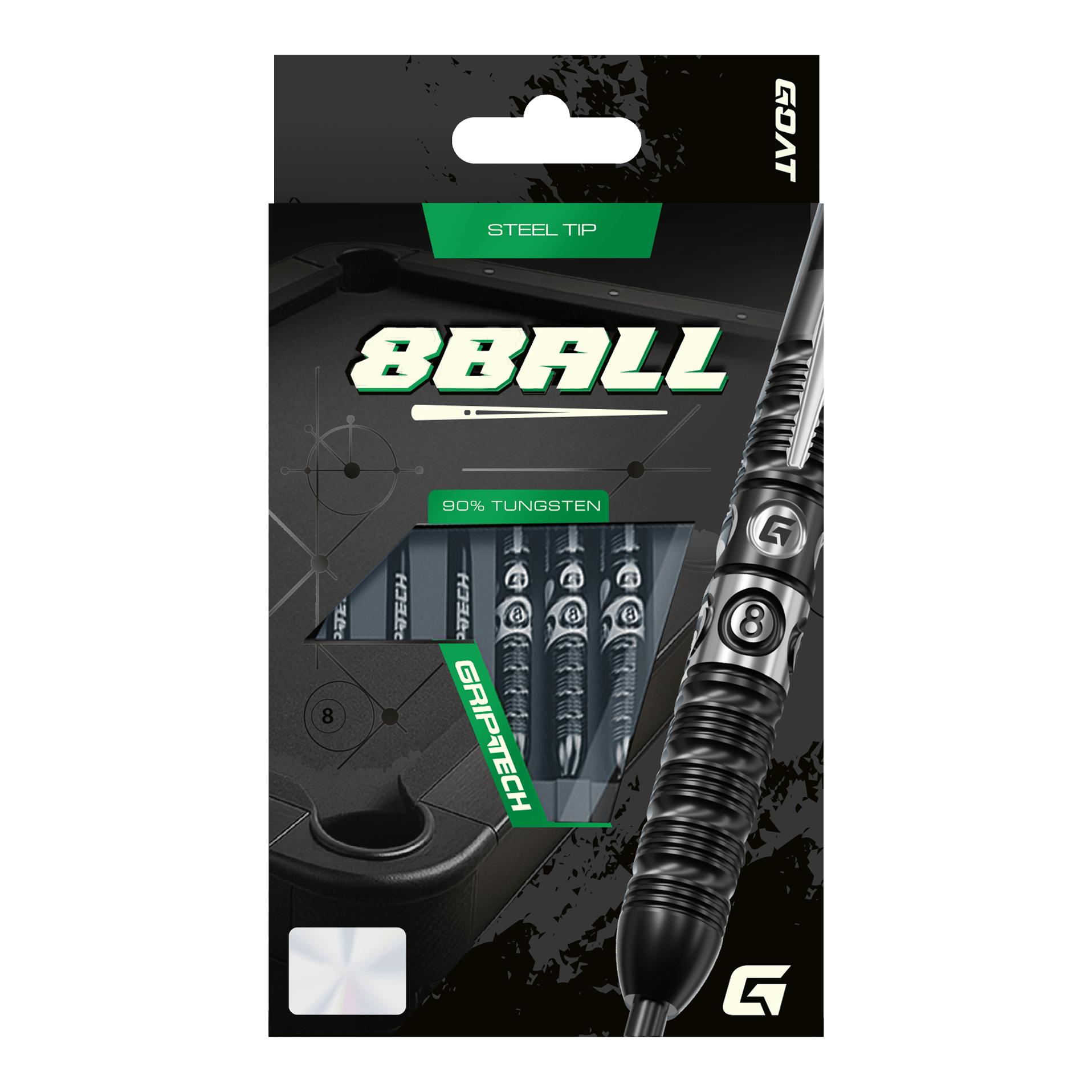 Freccette in acciaio GOAT 8-Ball Das Bild stellt die GOAT 8Ball Steeldarts dar. Details des Dartpfeils sind klar erkennbar.
