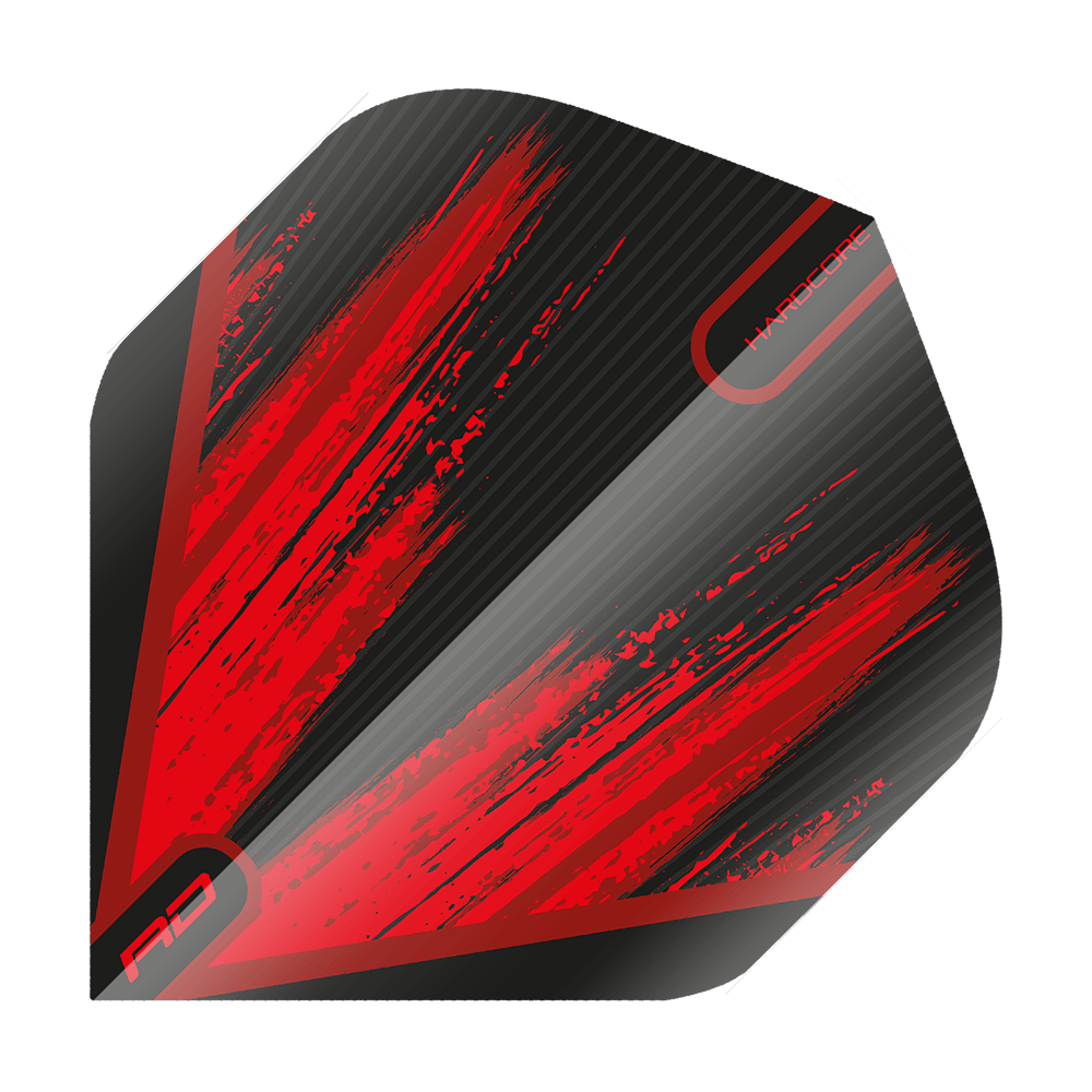 TF6442_Red_Dragon_Hardcore_Black_Red_V2_Standard_Flights_1uFoMBgCwXK9eu Das Bild zeigt das Produkt "Red Dragon Hardcore Black Red V2 Standard Flights". Die Dart-Flights sind schwarz mit auffälligen roten Streifen und modernen Designelementen.