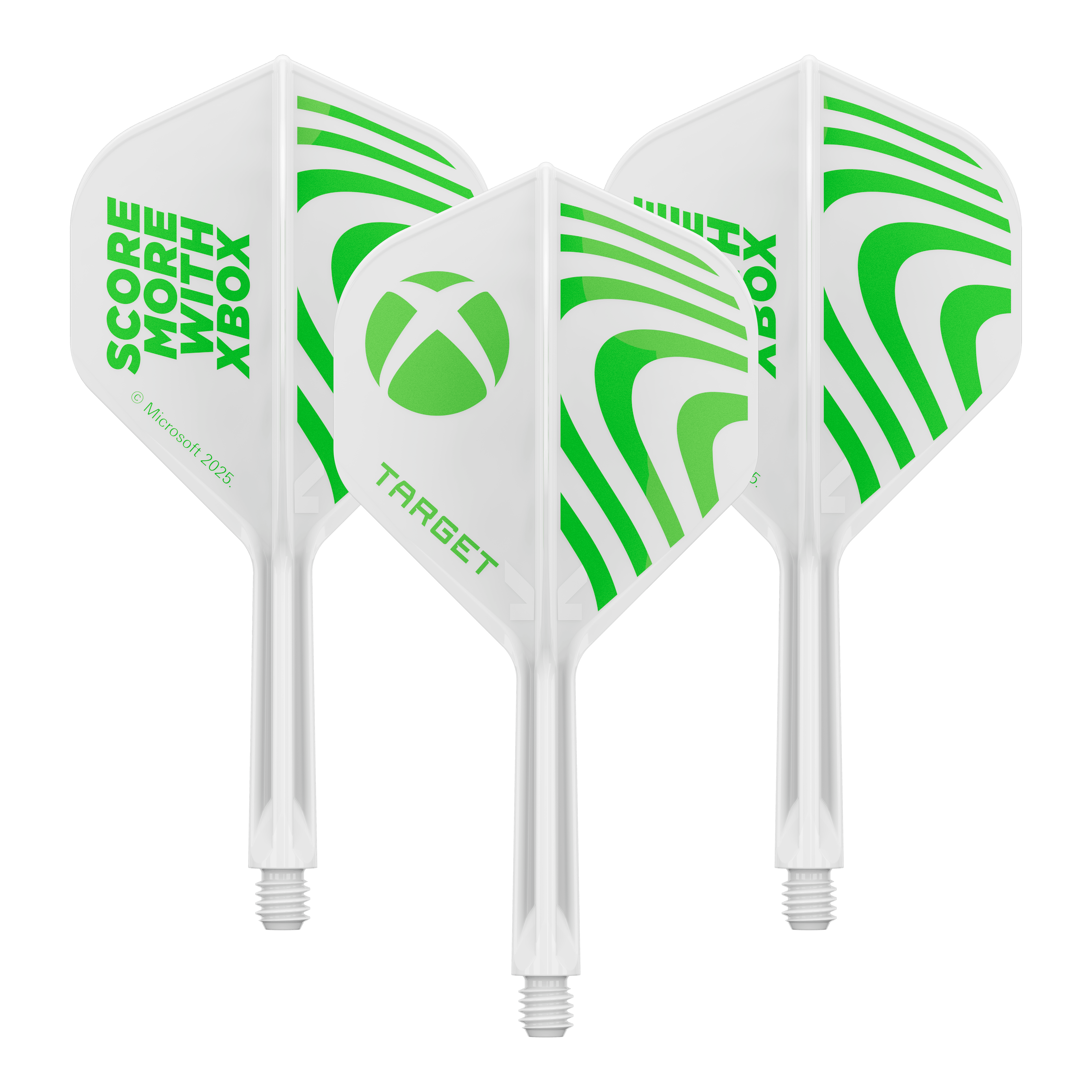 Volants standard Target Xbox K-Flex n° 2 - Blanc Ein Produktbild mit dem Dateinamen 410611_Target_Xbox_KFlex_No2_Standard_Flights_26mm_1Set. Es handelt sich wahrscheinlich um ein Set vom Dartzubehör.