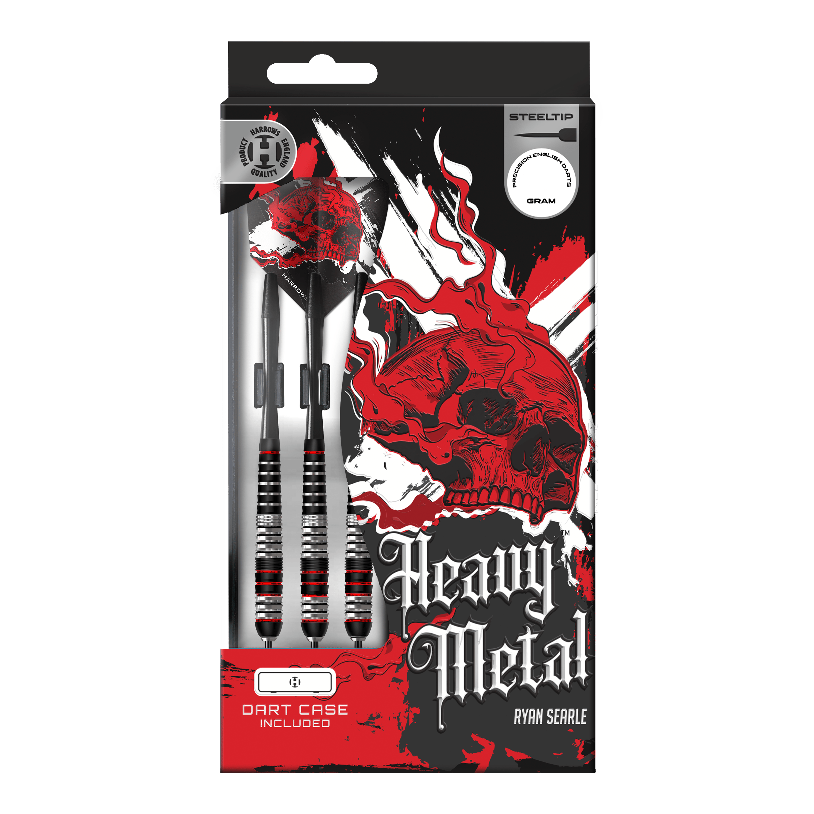 Gezeigt werden die Harrows Heavy Metal Ryan Searle Brass Steeldarts. Dieses Set ist ideal für ambitionierte Dartspieler.