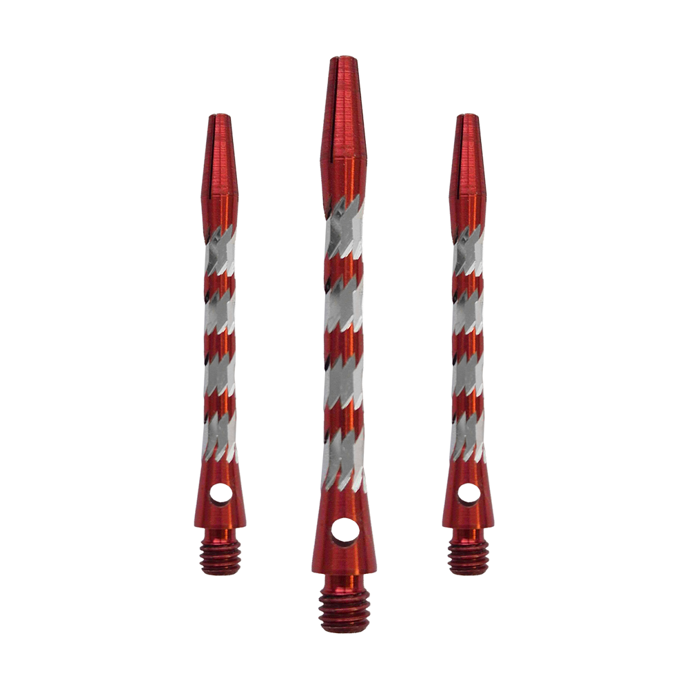 Tiges en aluminium Bulls NL Minor - Rouge - 46 mm Bulls NL Minor Aluminium Shafts in Rot, 46 mm lang. Das Bild zeigt ein Set roter Aluminiumschäfte für Dartpfeile.