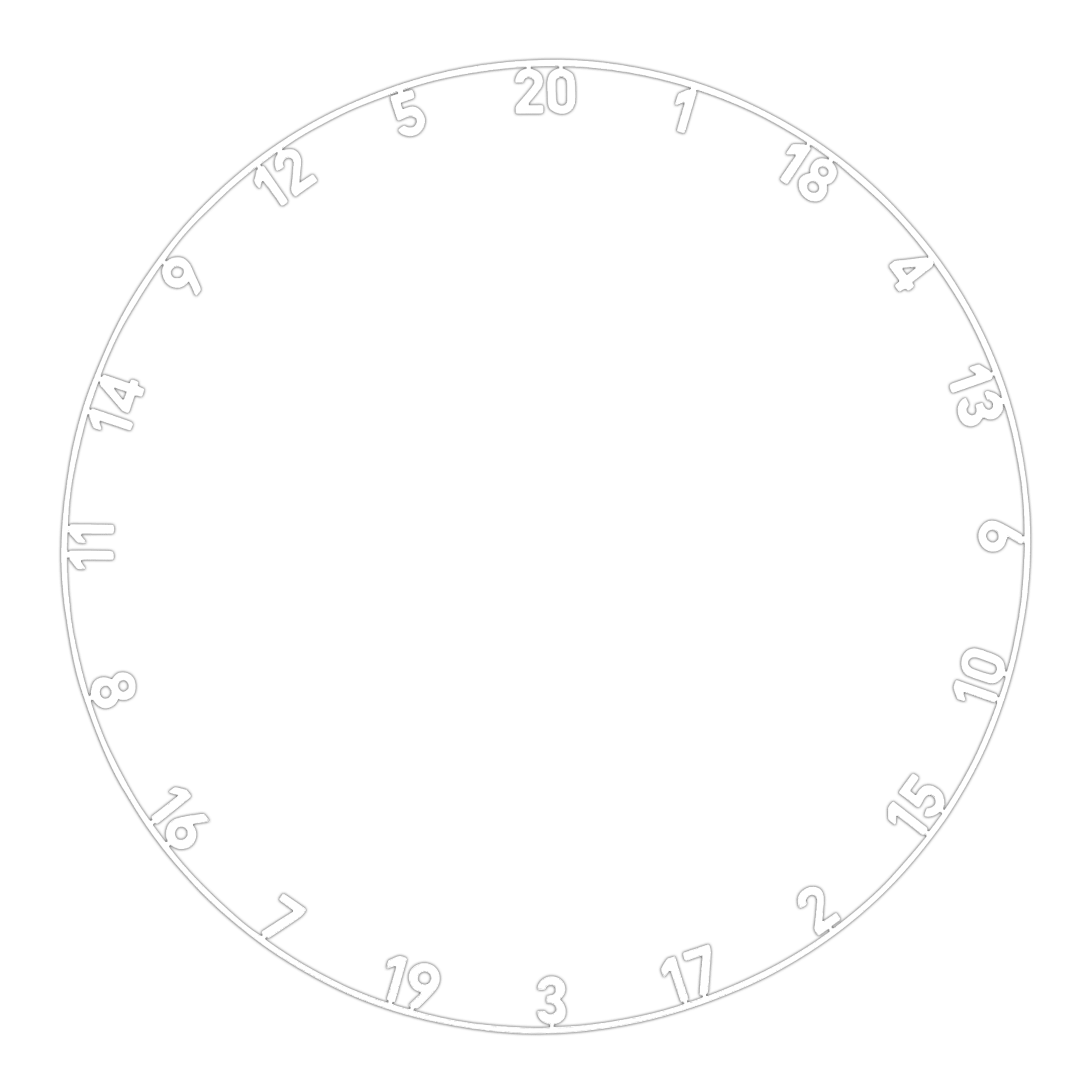 Precise 180 OnePiece Lasercut Zahlenring Abgebildet ist ein Zahlenring mit klassischem weißen Design. Das Produkt scheint für ein Dartboard oder ähnliches verwendet zu werden.