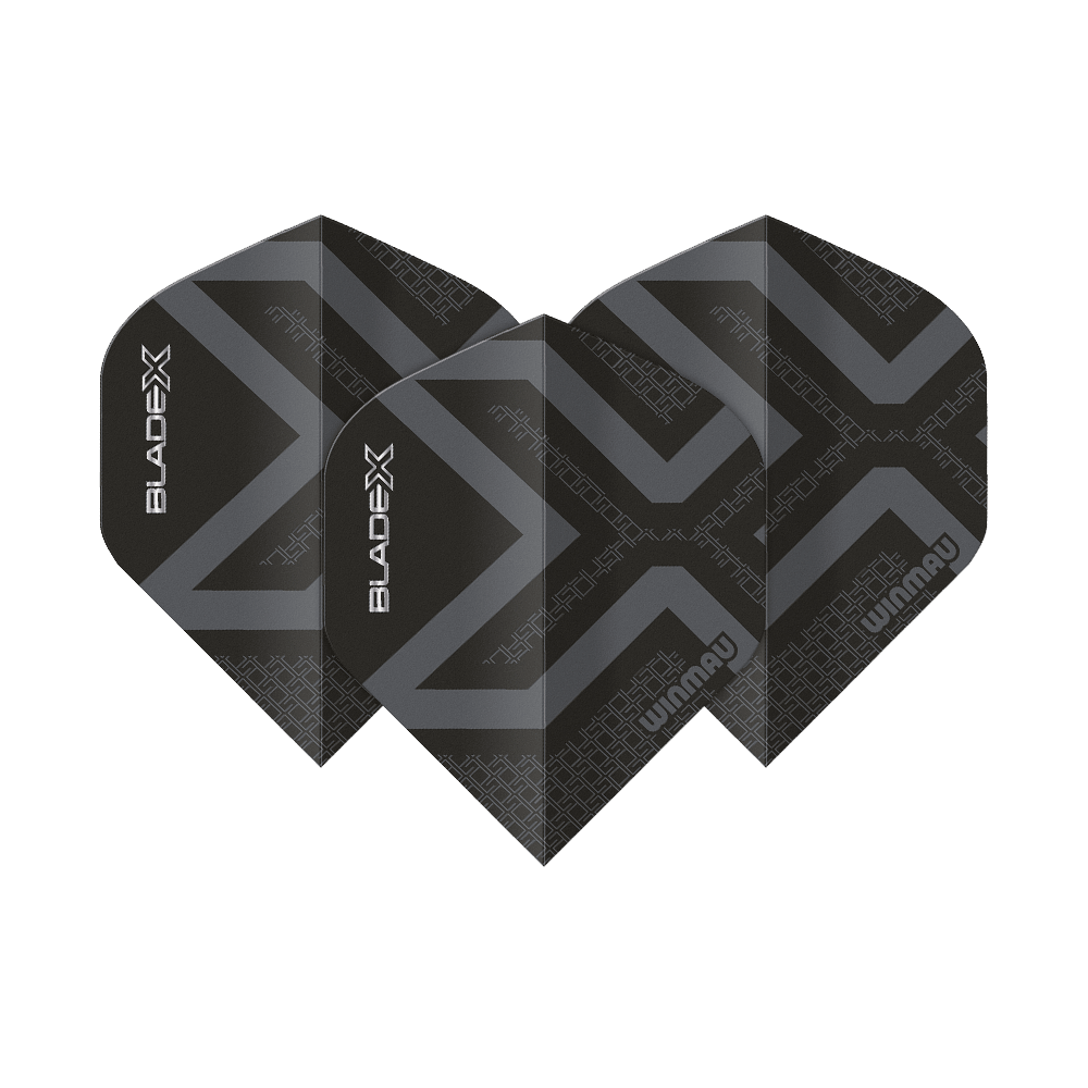 Letky Winmau Prism Delta Blade X metalická černá č. 2 Abgebildet ist ein Winmau Prism Delta Blade X Metallic Black No2 Standard Flight. Das Produkt erscheint in schwarzer Metallic-Farbe.