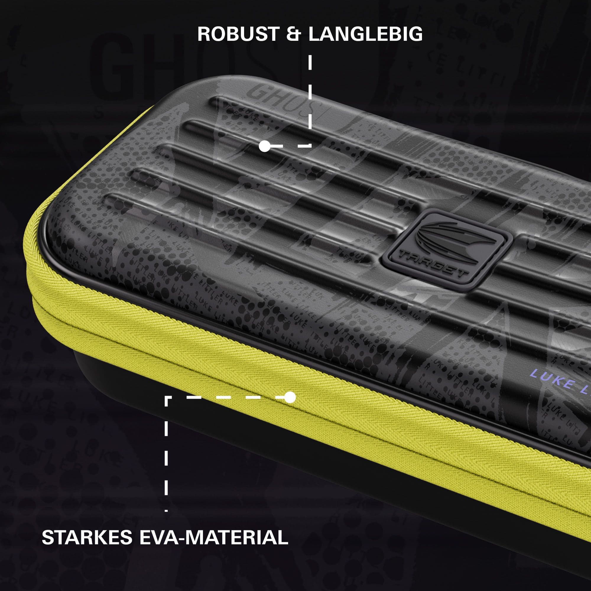 Pouzdro na šipky Takoma Ghost Series Luke Littler Gezeigt wird das Takoma Ghost Series Luke Littler Dartcase. Die Tasche bietet Sicherheit und Komfort für alle Dart-Liebhaber.