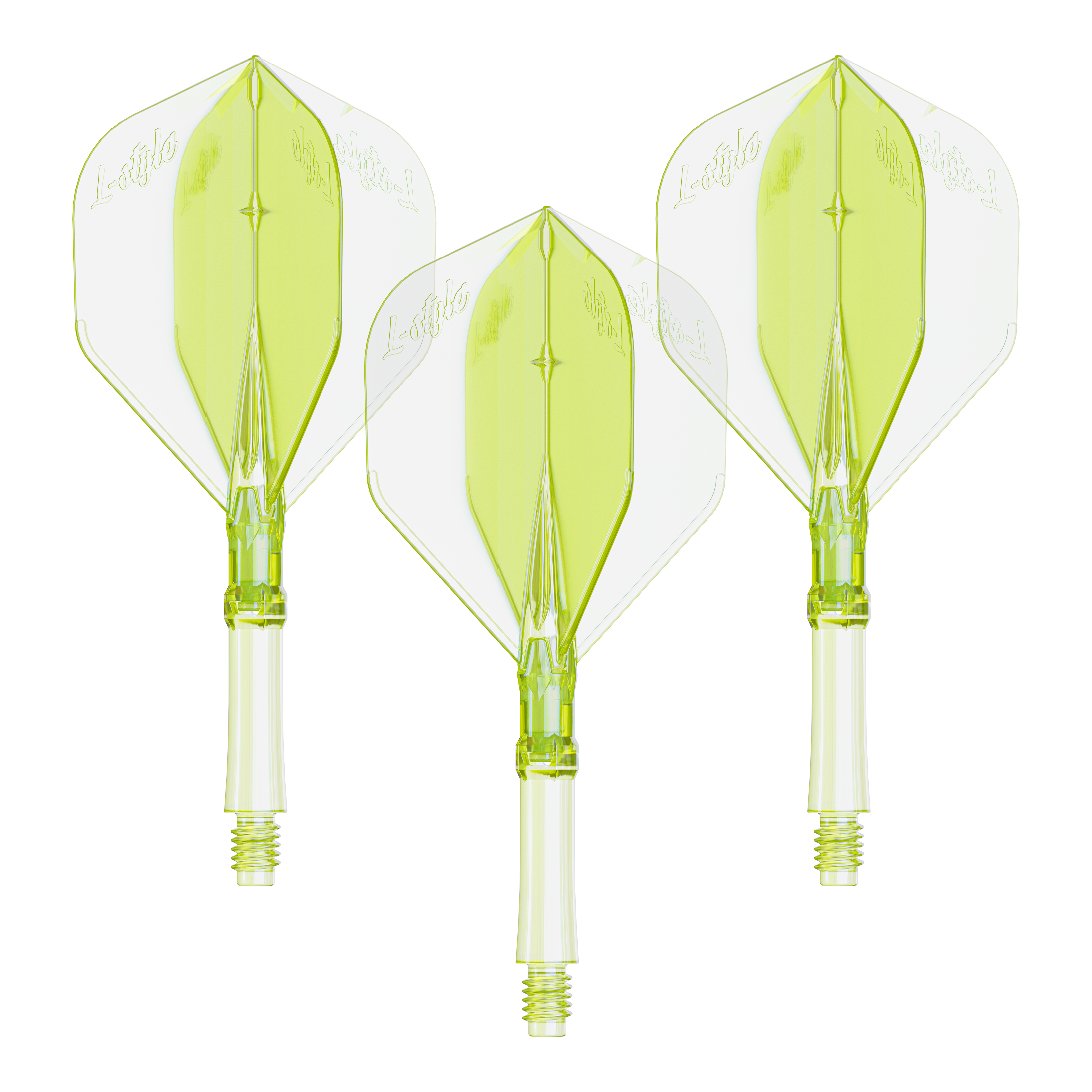 L-Style L-systeem verlichting - Neongeel Hier ist ein Set Dart Flights in Neon-Gelb, mittlere Größe zu sehen. Die Flights sind für das L-Style L-System bestimmt.