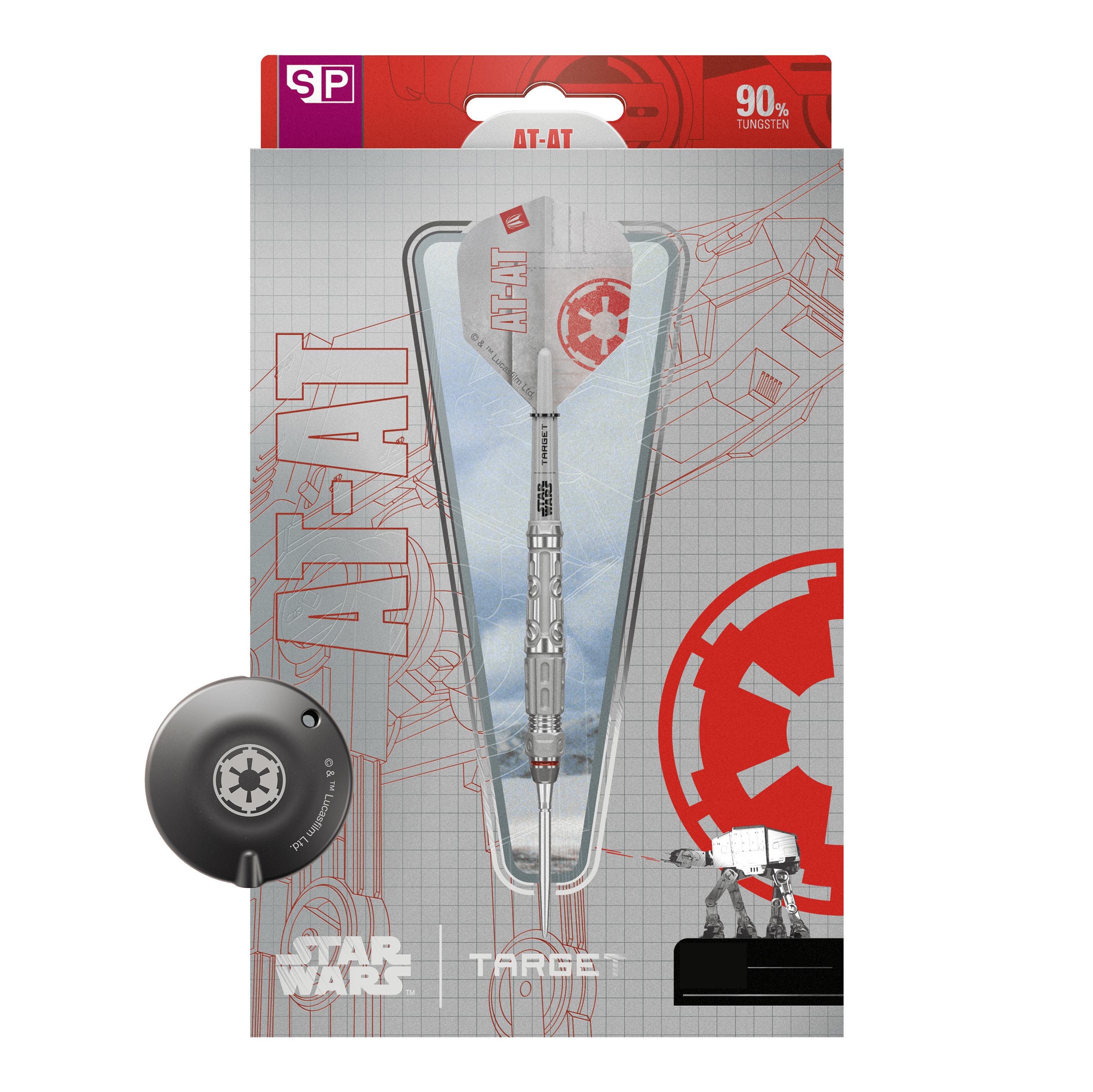 Target Star Wars AT-AT Swiss Point Steeldarts Dieses Bild zeigt die Target Star Wars AT-AT Swiss Point Steeldarts. Die Abbildung präsentiert die besonderen Merkmale der Pfeile.