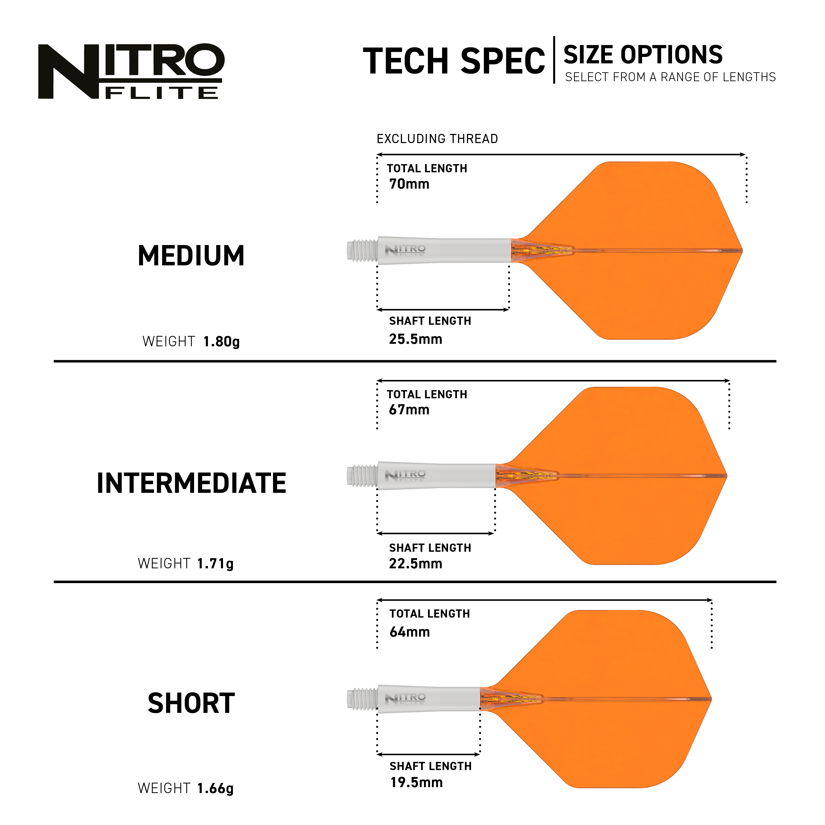Red Dragon Nitroflite White Shaft Orange Flights No2 Dieses Bild präsentiert den Red Dragon Nitroflite White Shaft Orange Flights No2. Der Dart-Schaft hat eine weiße Farbe, die Flights sind orange.