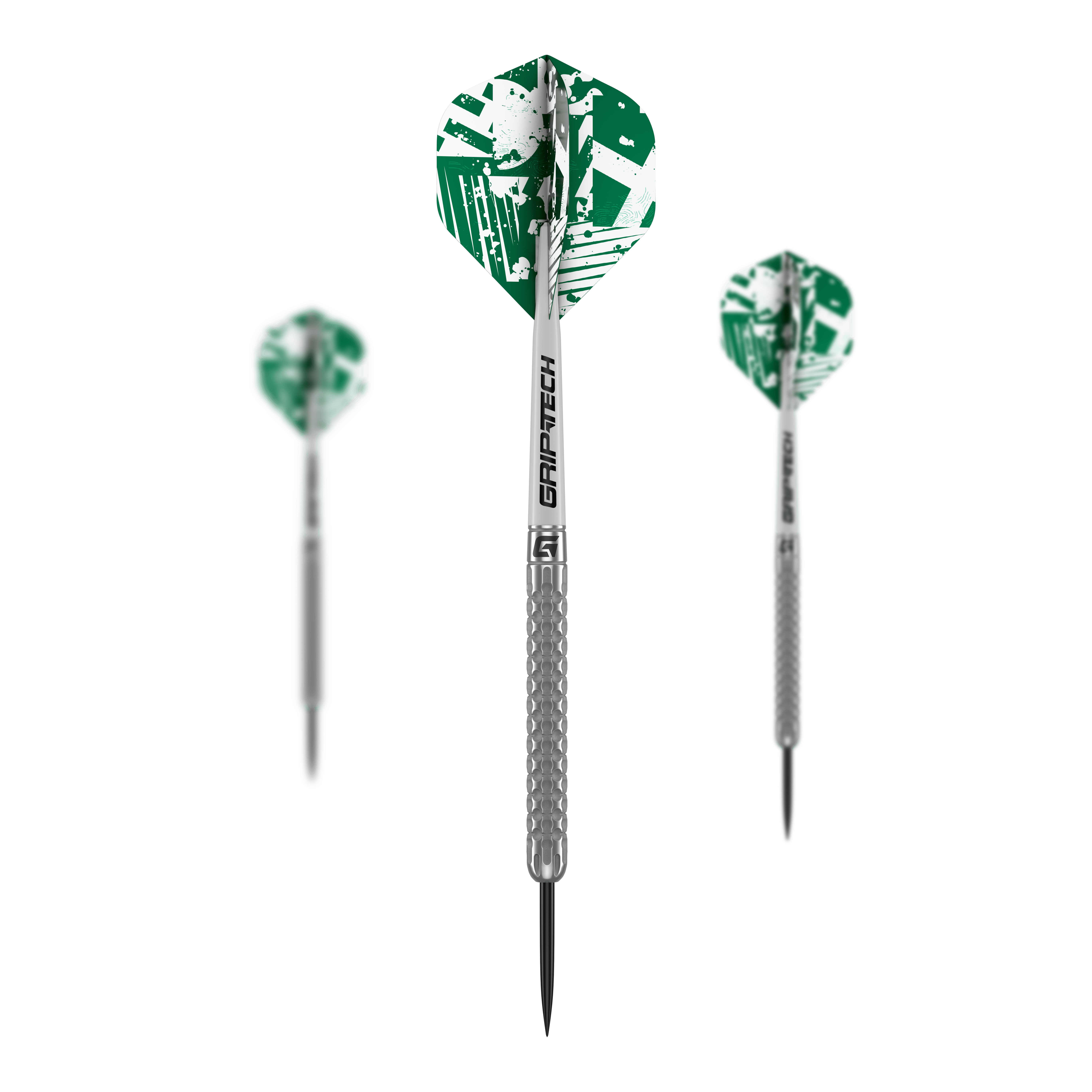 Šipky GOAT Fairway V1 z wolframové oceli Hier wird das Set GOAT Fairway V1 Tungsten Steeldarts gezeigt. Die Komponenten liegen geordnet beieinander.