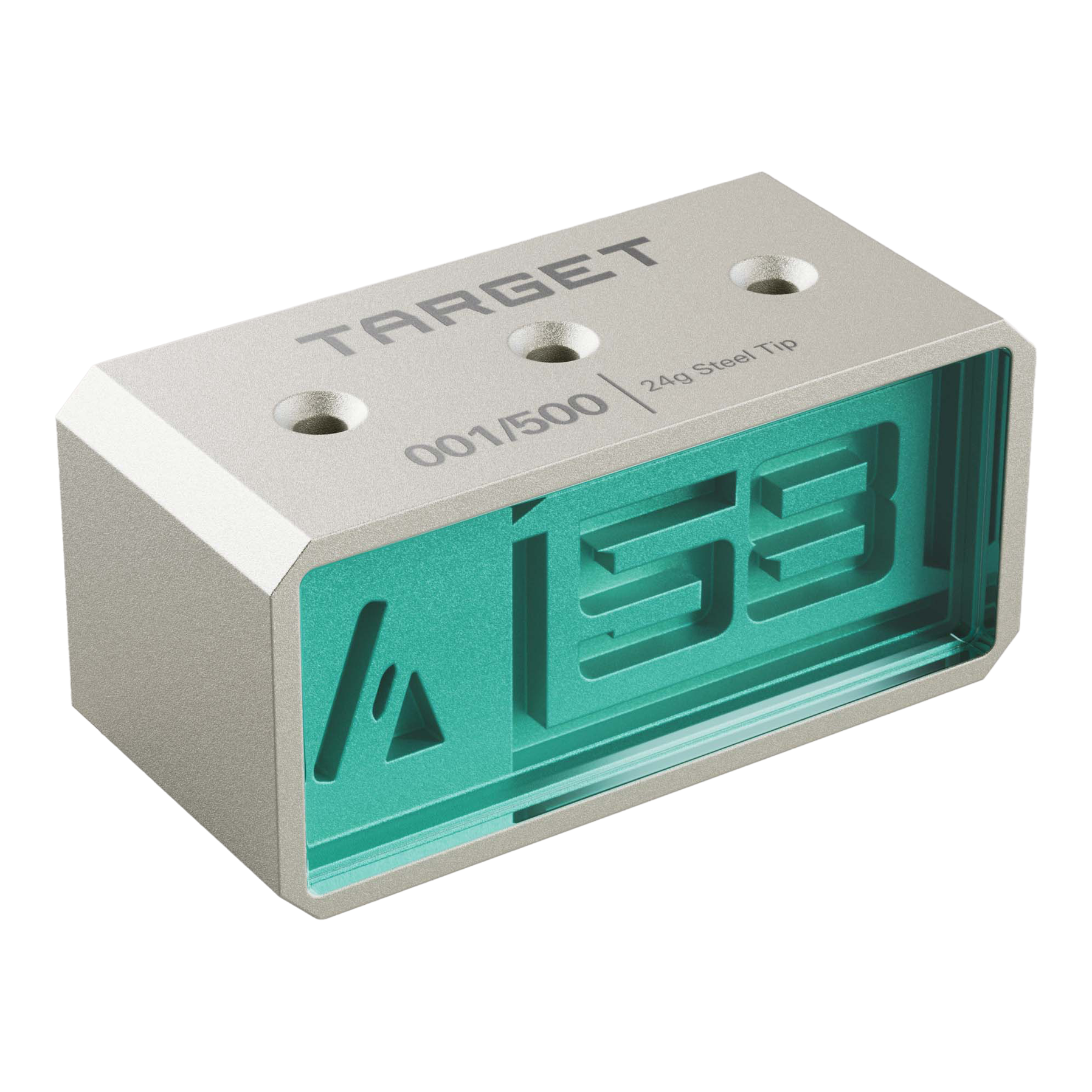 Die Target Elysian Archetype 58 Limited Edition Steeldarts - 24g werden auf einem Präsentationsständer dargestellt. Sie zeigen eine hochwertige Verarbeitung und besondere Details.
