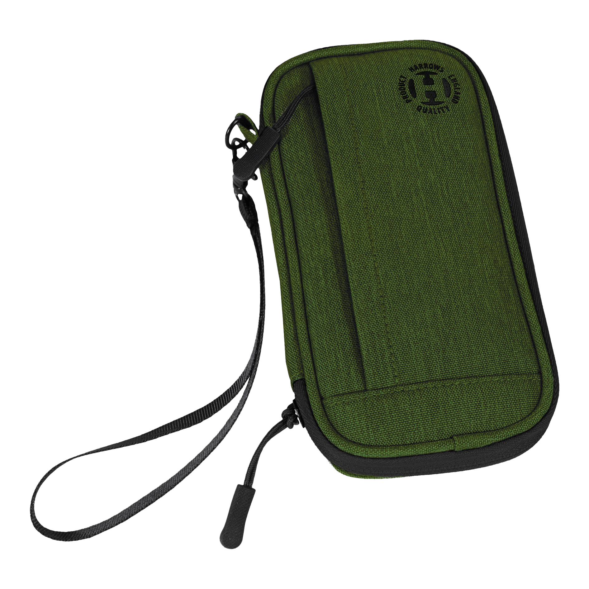 Harrows Smart Case Dartwallet Abgebildet ist eine Darttasche mit kompakter, länglicher Form. Der Reißverschluss ist sichtbar.