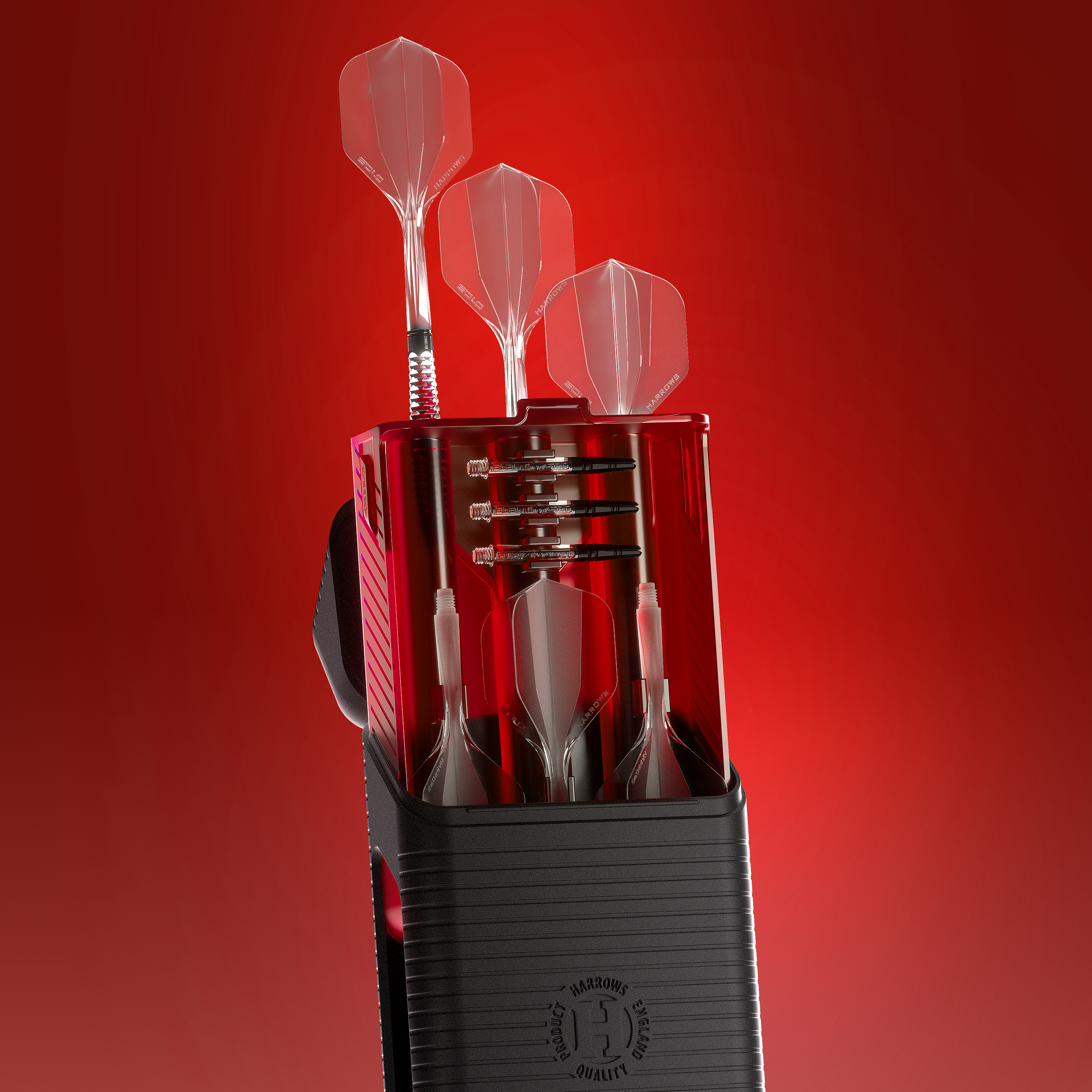 Harrows Vault Dartcase Das Bild zeigt ein Produkt mit dem Dateinamen HRT18710_Harrows_Vault_Dartcase_Rot_H3. Es handelt sich vermutlich um ein Dartcase oder eine ähnliche Aufbewahrung.