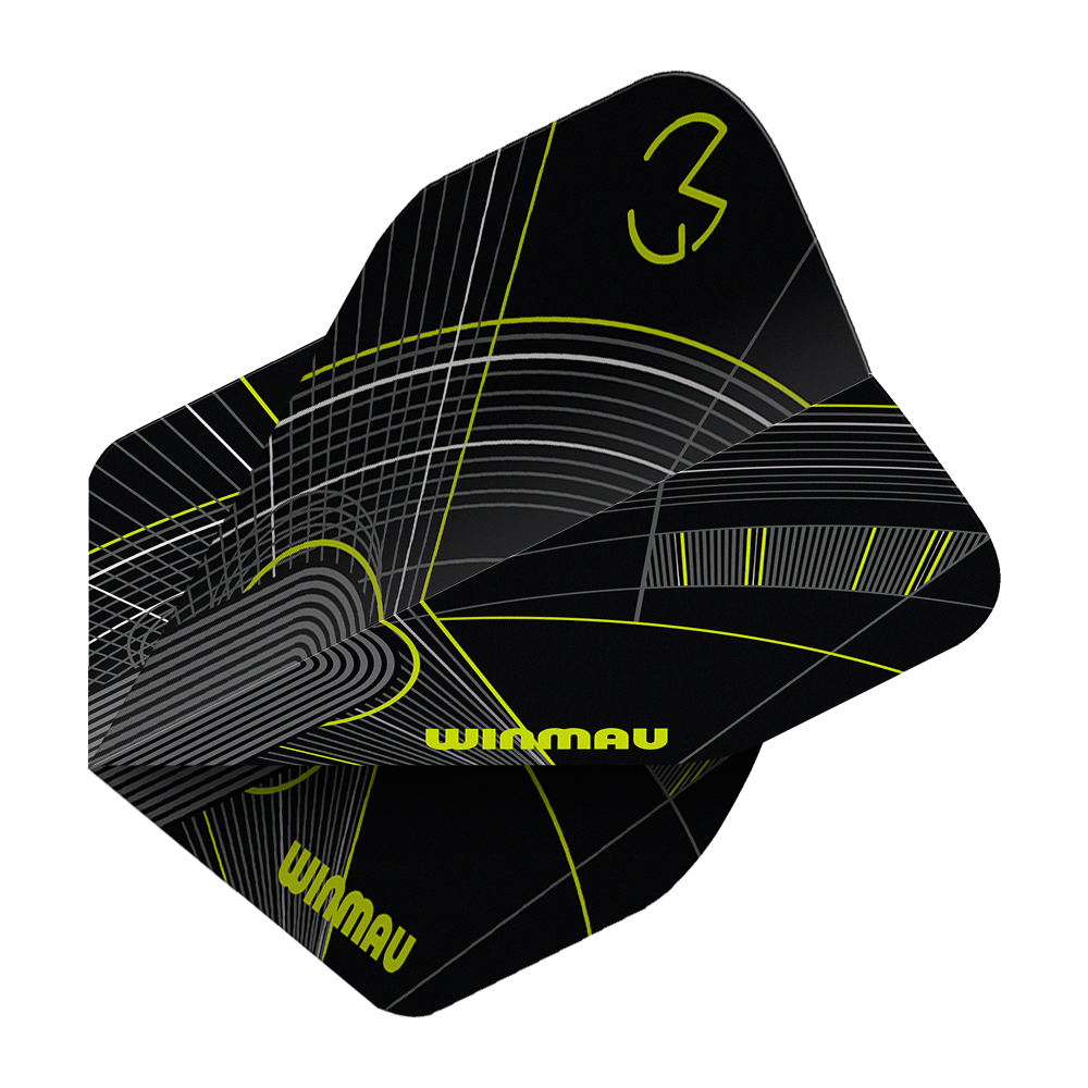Winmau Prism Delta MvG Black Green No2 Standard Flights Das Bild zeigt die Winmau Prism Delta MvG Black Green No2 Standard Flights. Diese Dartflights sind in Schwarz und Grün gestaltet.
