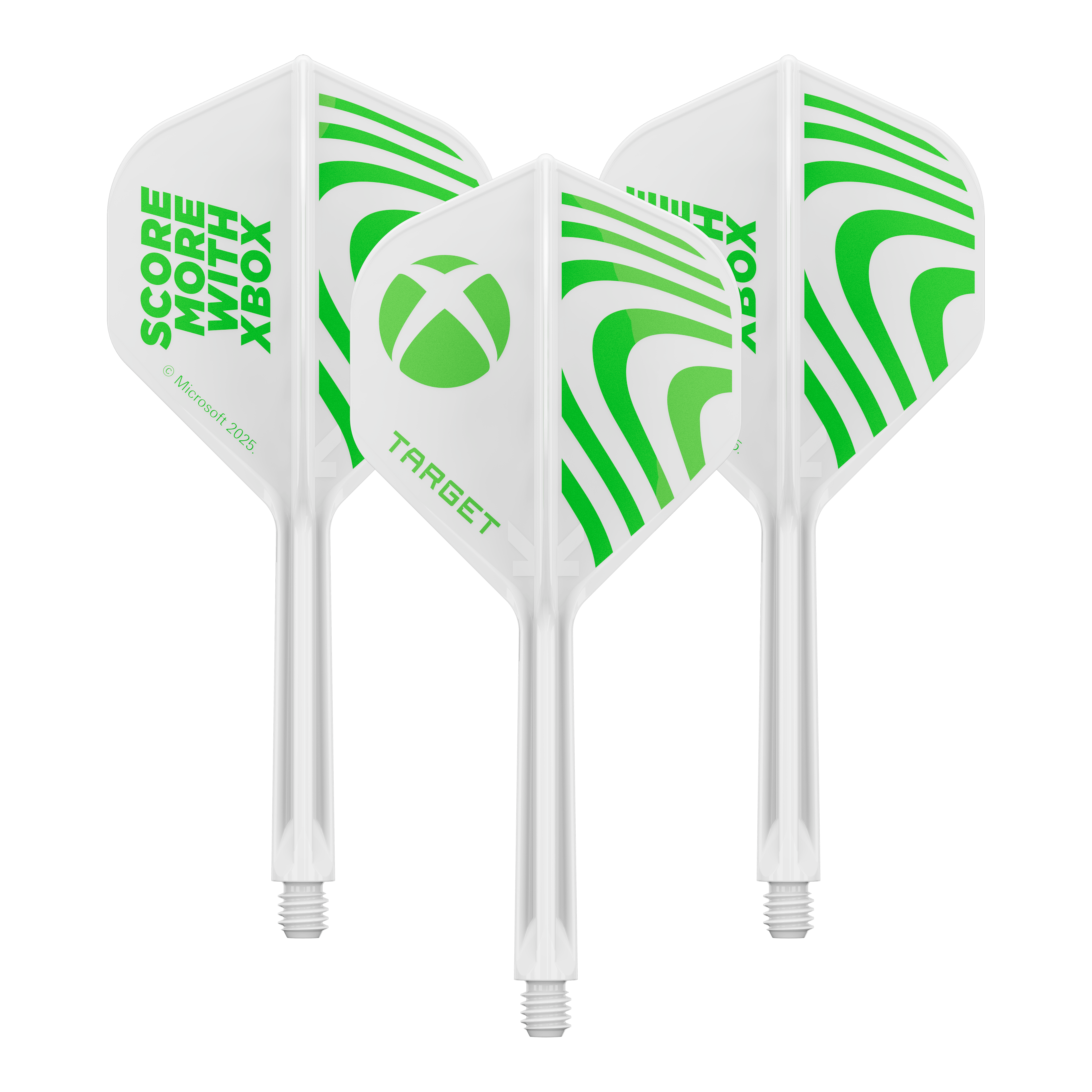 Target Xbox K-Flex No2 Standard Flights - White Ein Produktbild mit dem Dateinamen 410612_Target_Xbox_KFlex_No2_Standard_Flights_33mm_1Set. Es handelt sich wahrscheinlich um ein Set vom Dartzubehör.