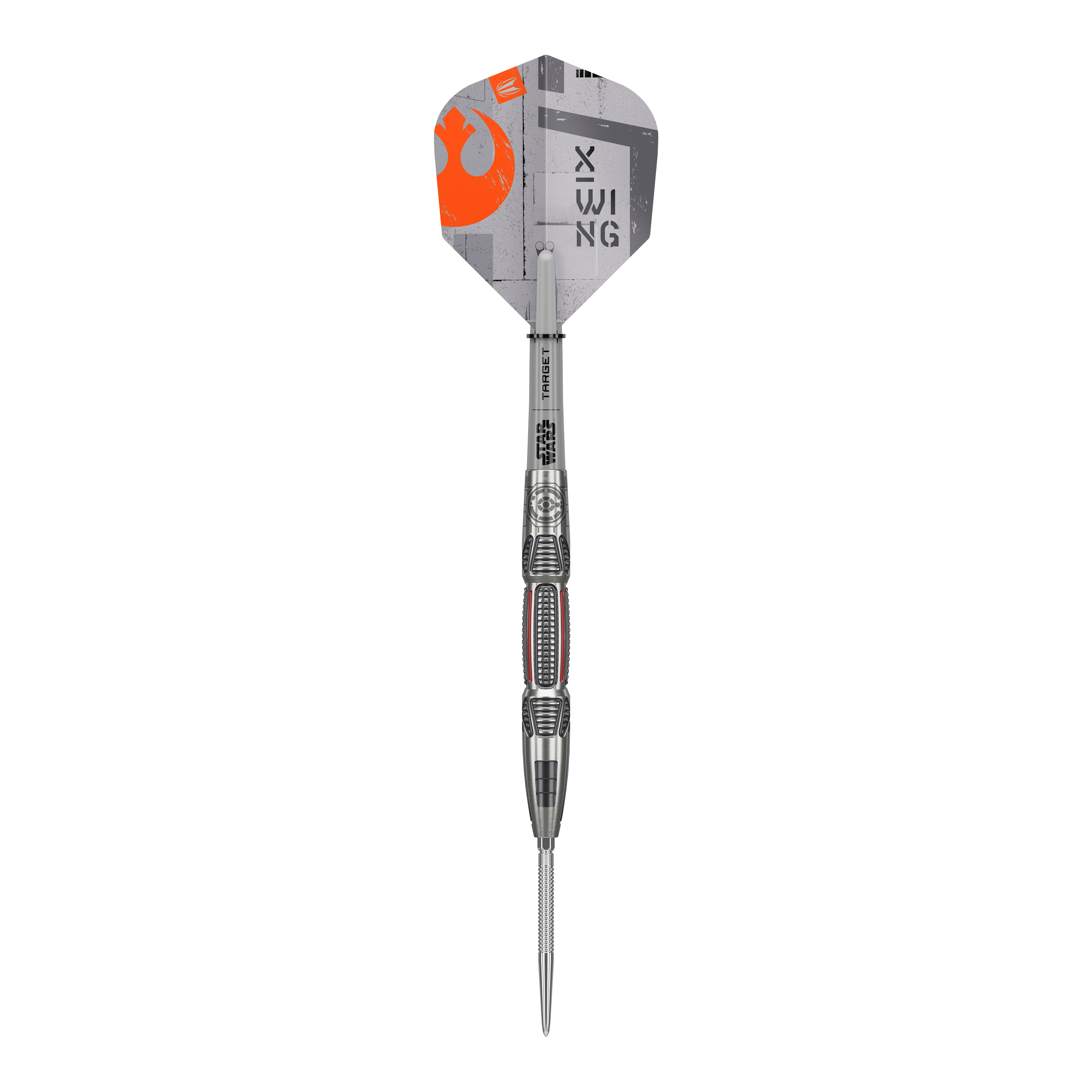 Abgebildet sind Target Star Wars X-Wing Swiss Point Steeldarts. Die Darts sind inspiriert von der Star Wars X-Wing Serie.