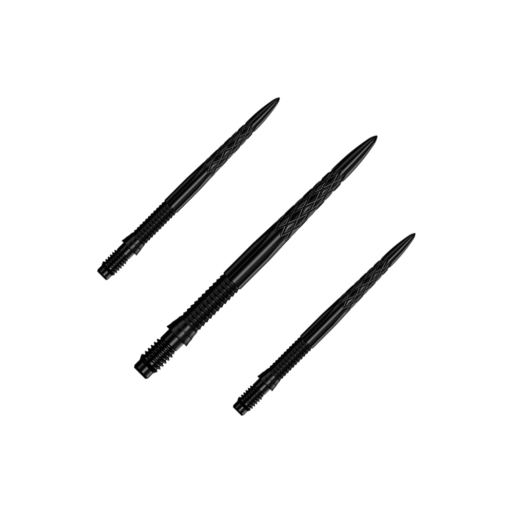 Mission R2.5 Rapid Point DSX Dartspitzen - Schwarz Das Bild zeigt ein Set von schwarzen Dartspitzen, 30 mm lang. Die Dartspitzen sind zusammen gruppiert dargestellt.