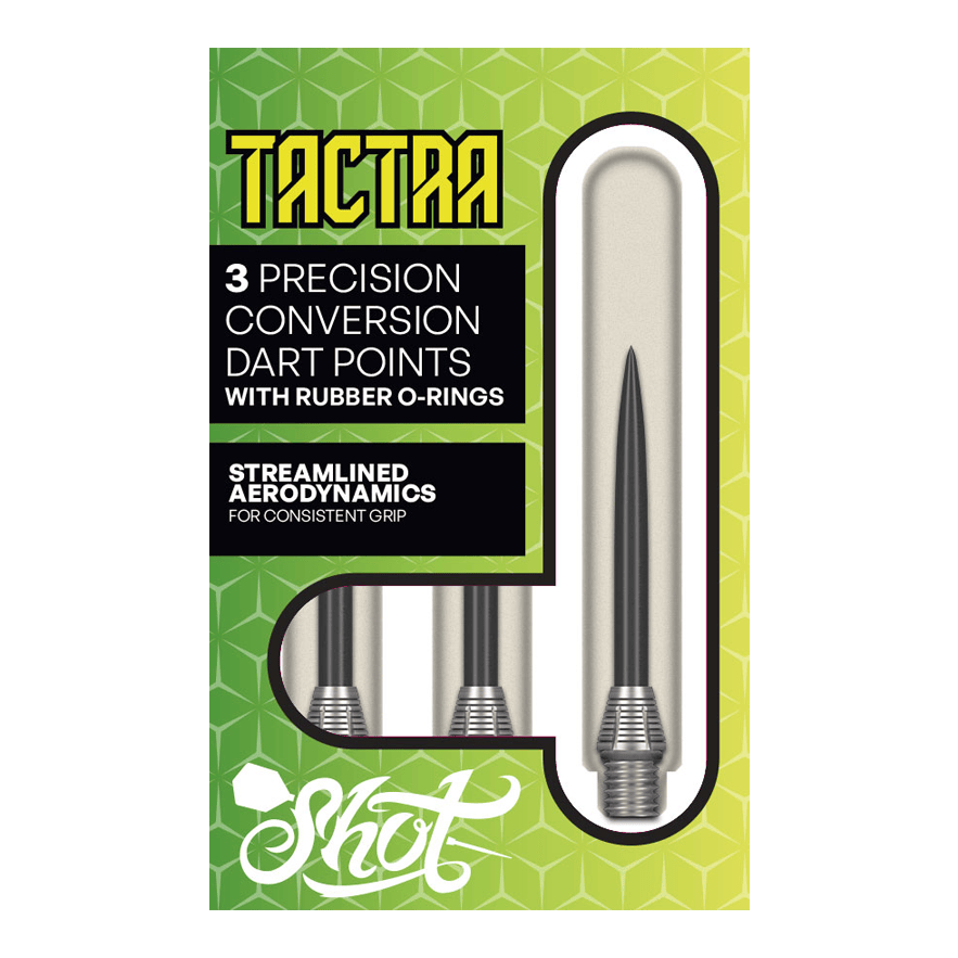Hier sieht man die Shot Tactra Conversion Points - 34 mm. Sie bieten eine praktische Lösung für Dartspieler, die flexibel wechseln möchten.