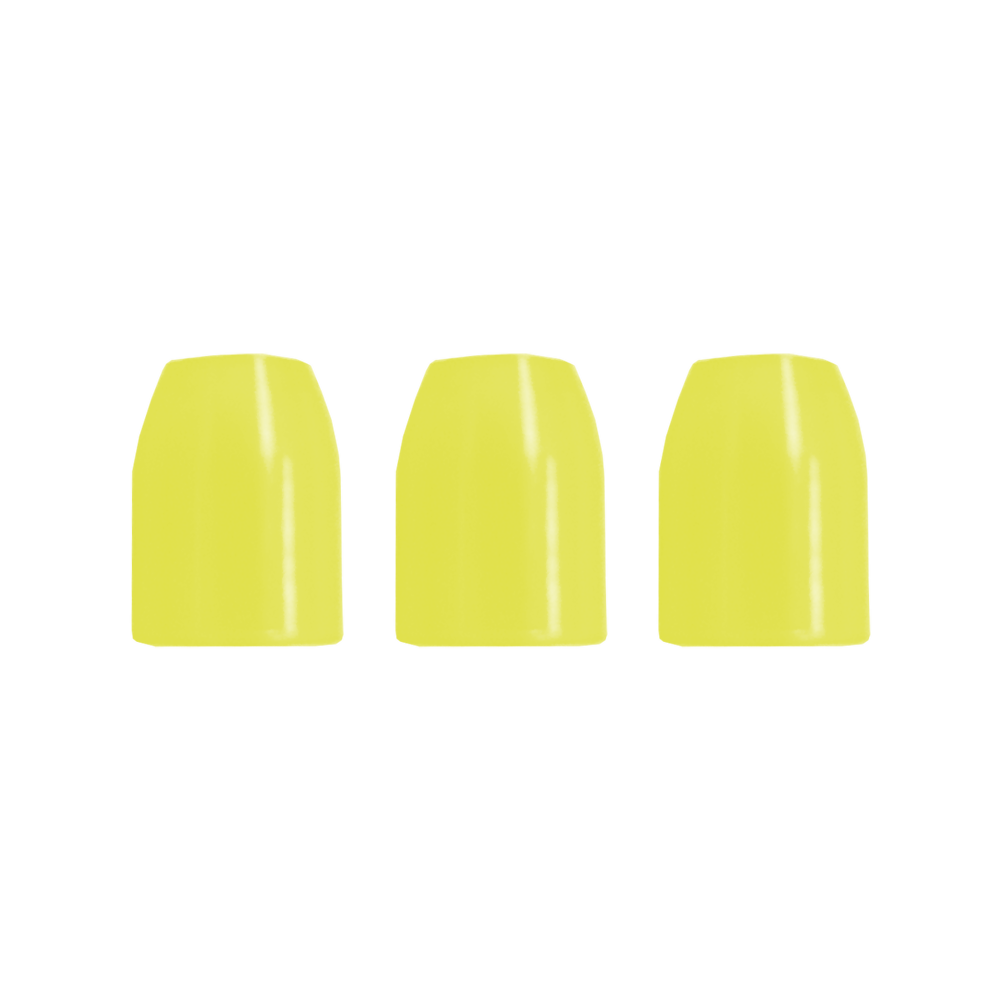L-Style Champagne Ringe Das Bild zeigt drei gelbe Kunststoffringe, die nebeneinander angeordnet sind. Sie haben eine glatte, glänzende Oberfläche.