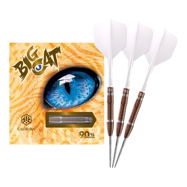 Dardos de acero Caliburn Big Cats Lion Das Bild zeigt ein vollständiges Set Caliburn Big Cats Lion Steeldarts. Die Darts sind in voller Länge sichtbar.